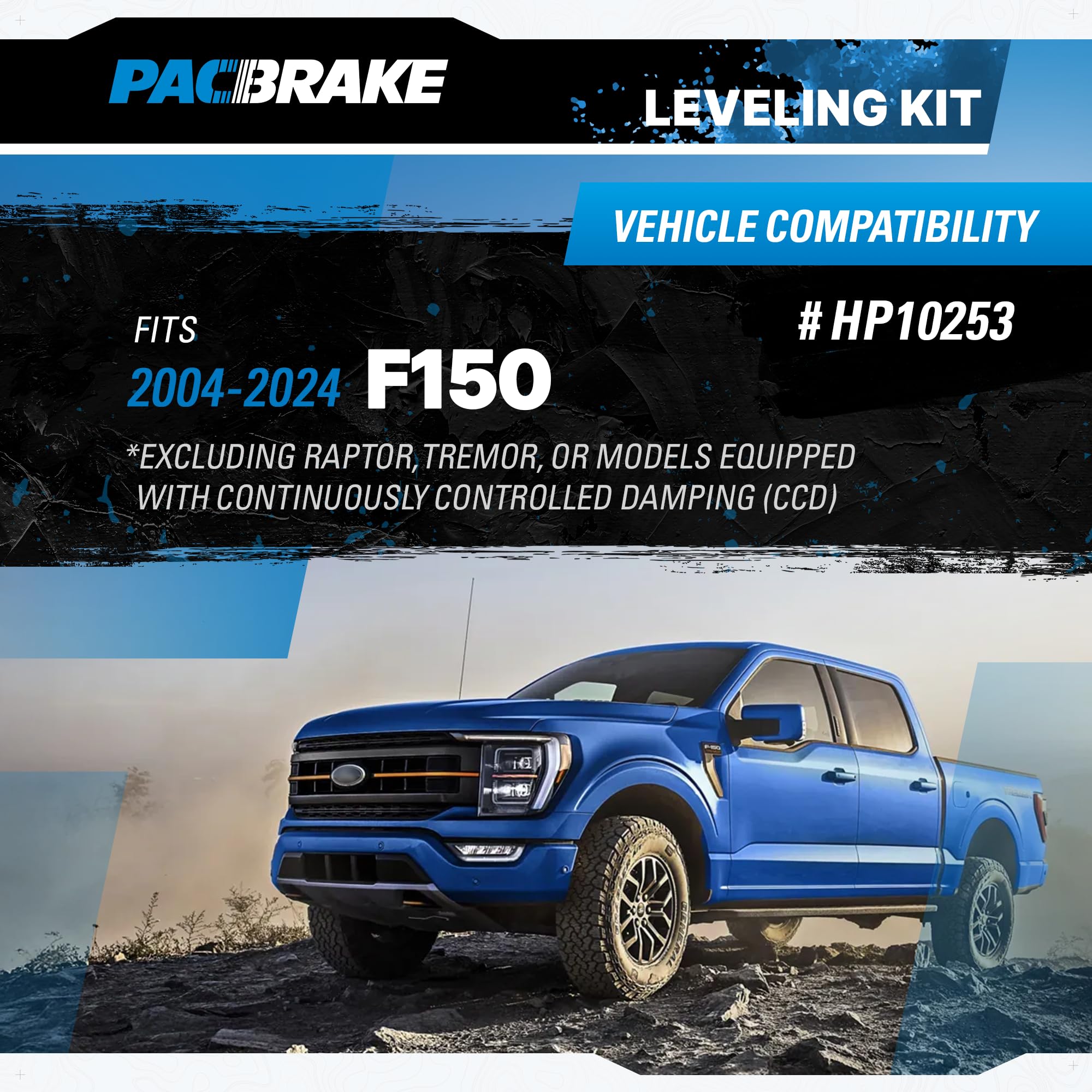 Pacbrake Leveling Kit HP10253 fits 2004-2024 F150 excluding Raptor, Tremor, or Models Equipped with Continuously Controlled Damping (CCD) | Heavy-Duty Construction