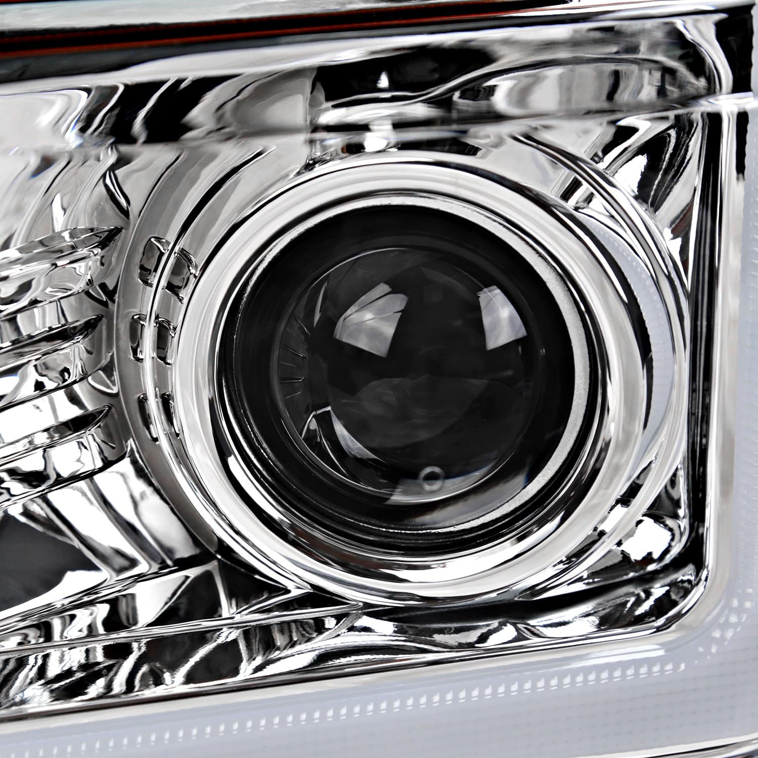 Chrome Projector Headlights SPEC-D TUNING with Sequential LED Turn Signal Light Strips Compatible with 2008-2010 Ford F-250, F-350, F-450, F-550 Super Duty, Left + Right Pair Headlamps Assembly