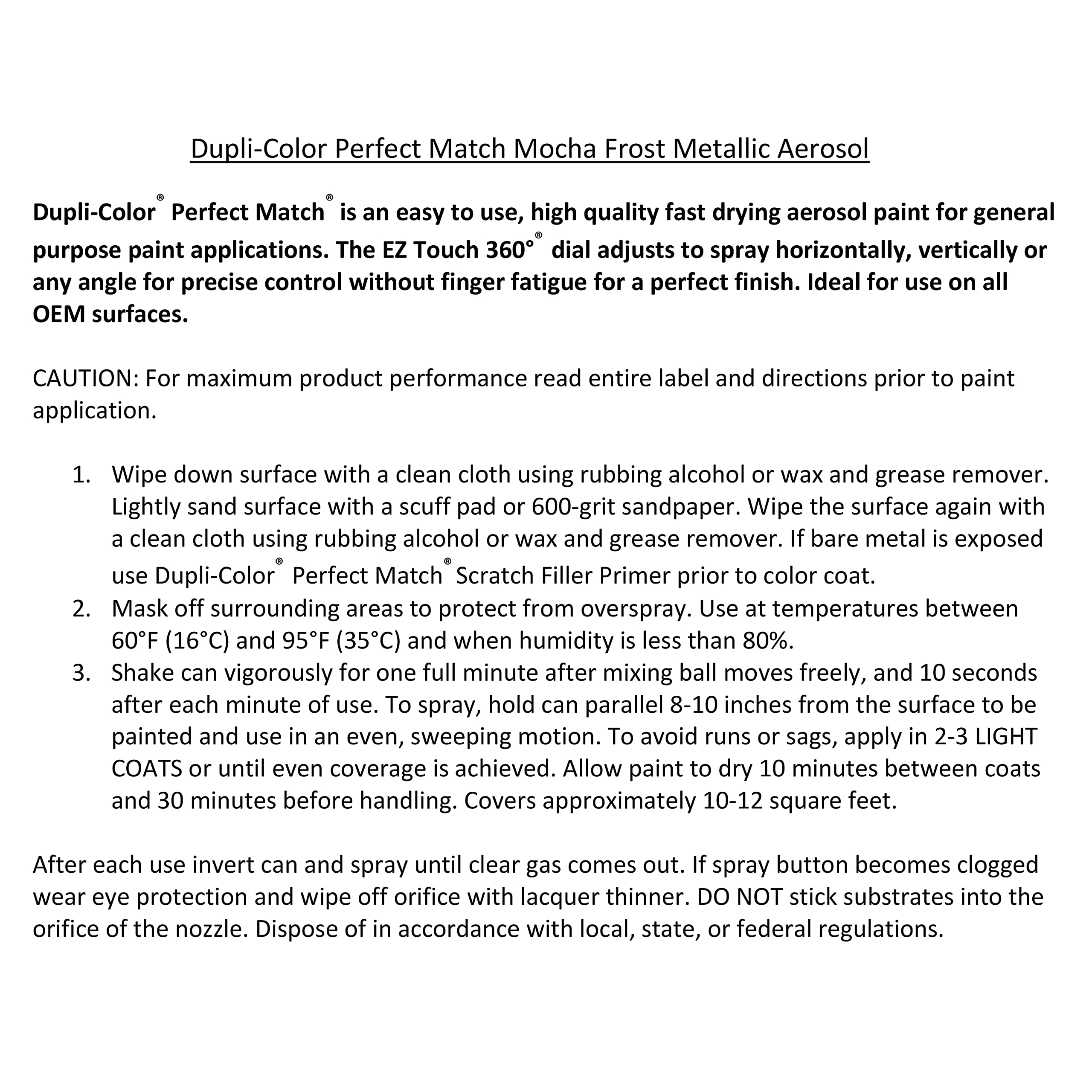 Ford Mocha Frost Metallic Dupli-Color EBFM03167 Perfect Match Automotive Spray – 8 oz. Aerosol Can