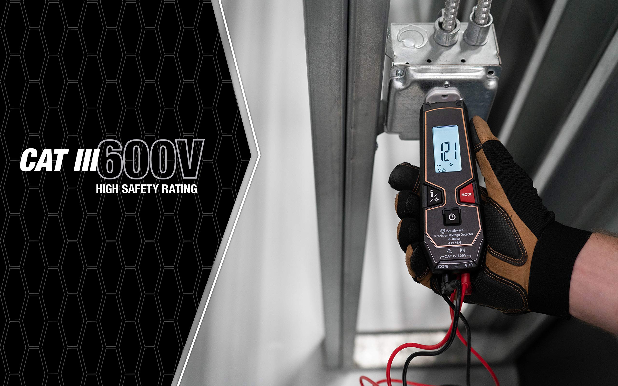 Tester Southwire LCD 600VAC/VDC NCV - Auto Detects AC or DC Voltage - Built-In Worklight - Backlit Display - Non-Contact Voltage Detection
