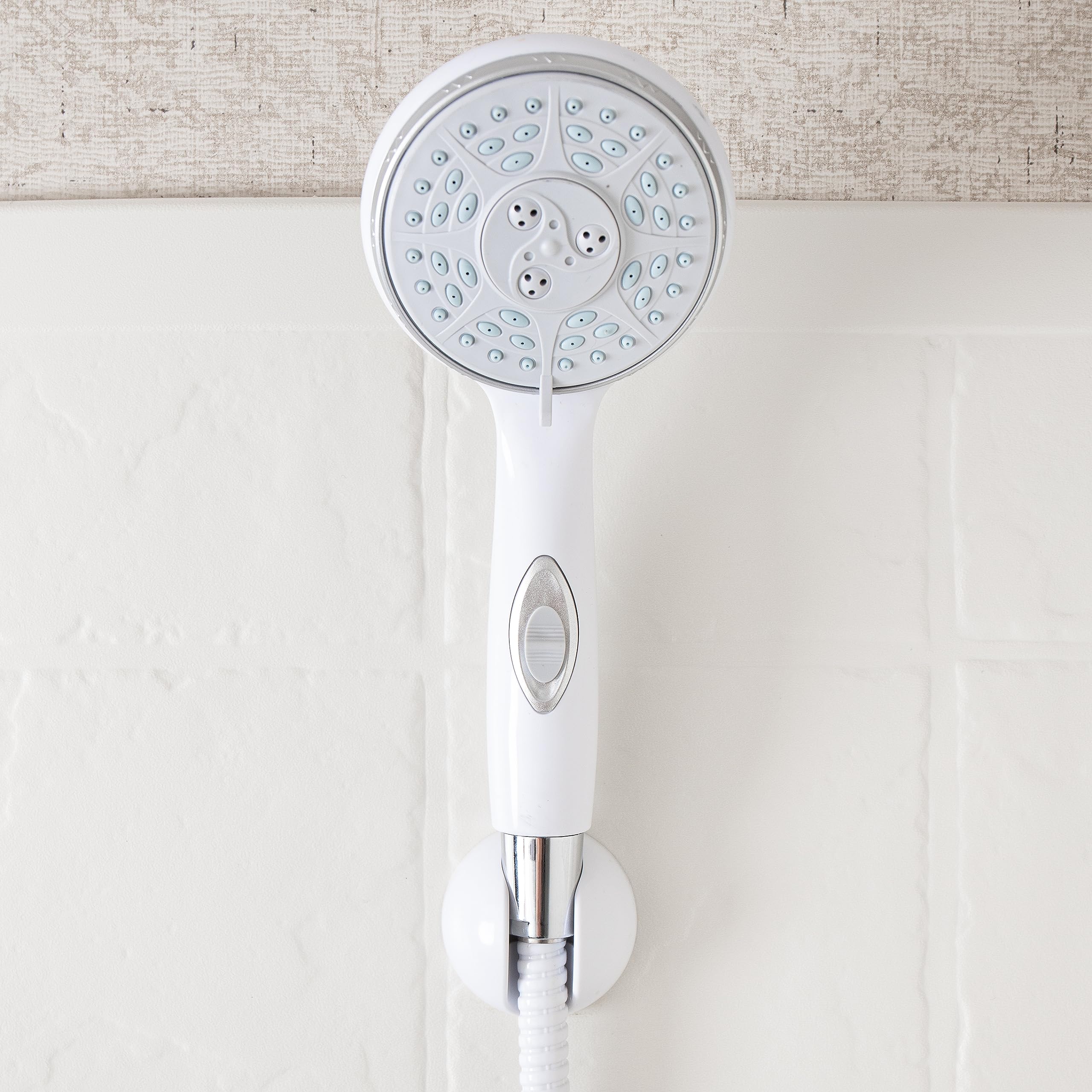 Camco Shower Head RV - Features Convenient On/Off Switch & 5 Different Spray Patterns - Designed to Conserve Potable Water - Simple to Clean w/Rubber Spray Tips - White (43711)