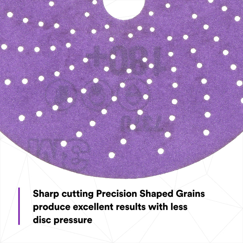 3M Cubitron II Clean Sanding Hookit Abrasive Disc 31374, 6 in, 180+ Grade, Pack of 50 Discs, Virtually Dust-Free, High Performance, Long Lasting, Multi-Hole Pattern, Feather Edging, Stock Removal