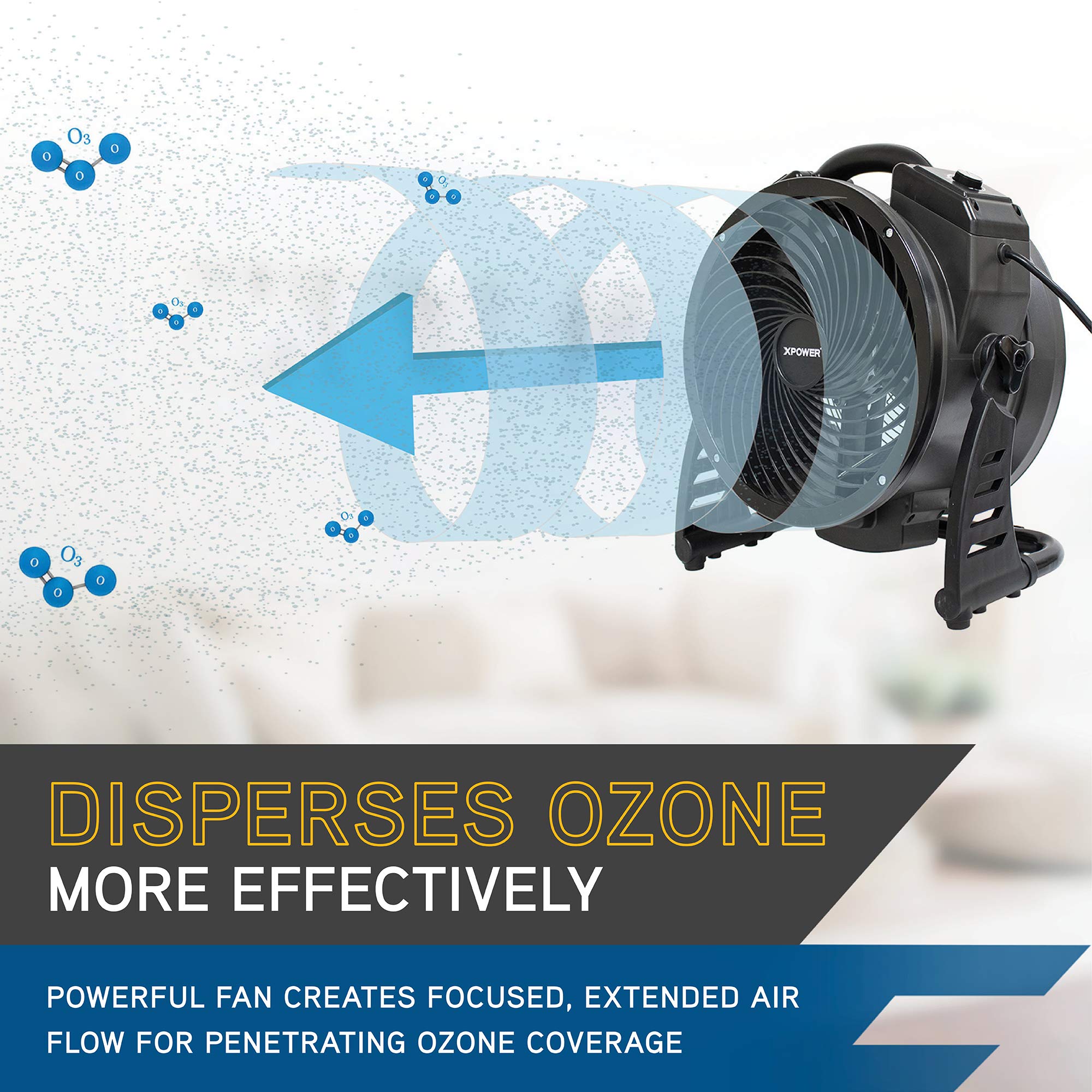 Air Neutralizing Fan XPOWER M-25, Axial Air Mover w/Ozone Generator, O3 Machine, Commercial, High Capacity, Large Areas, Sanitization, Odor Removal