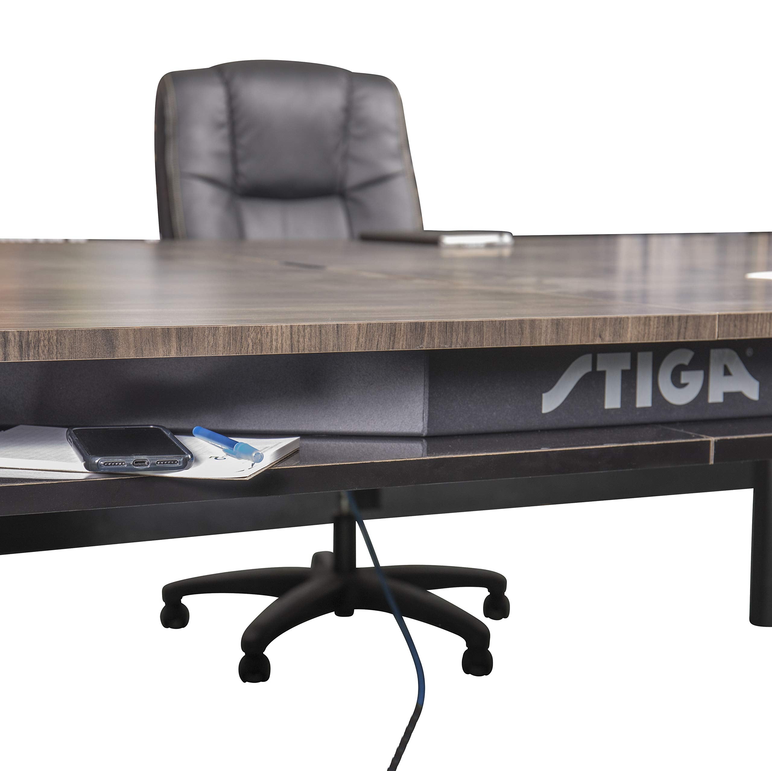 STIGA 3-in-1 Hybrid Dining, Conference and Tennis Table Tennis Table – Black Base with Walnut Finished Top