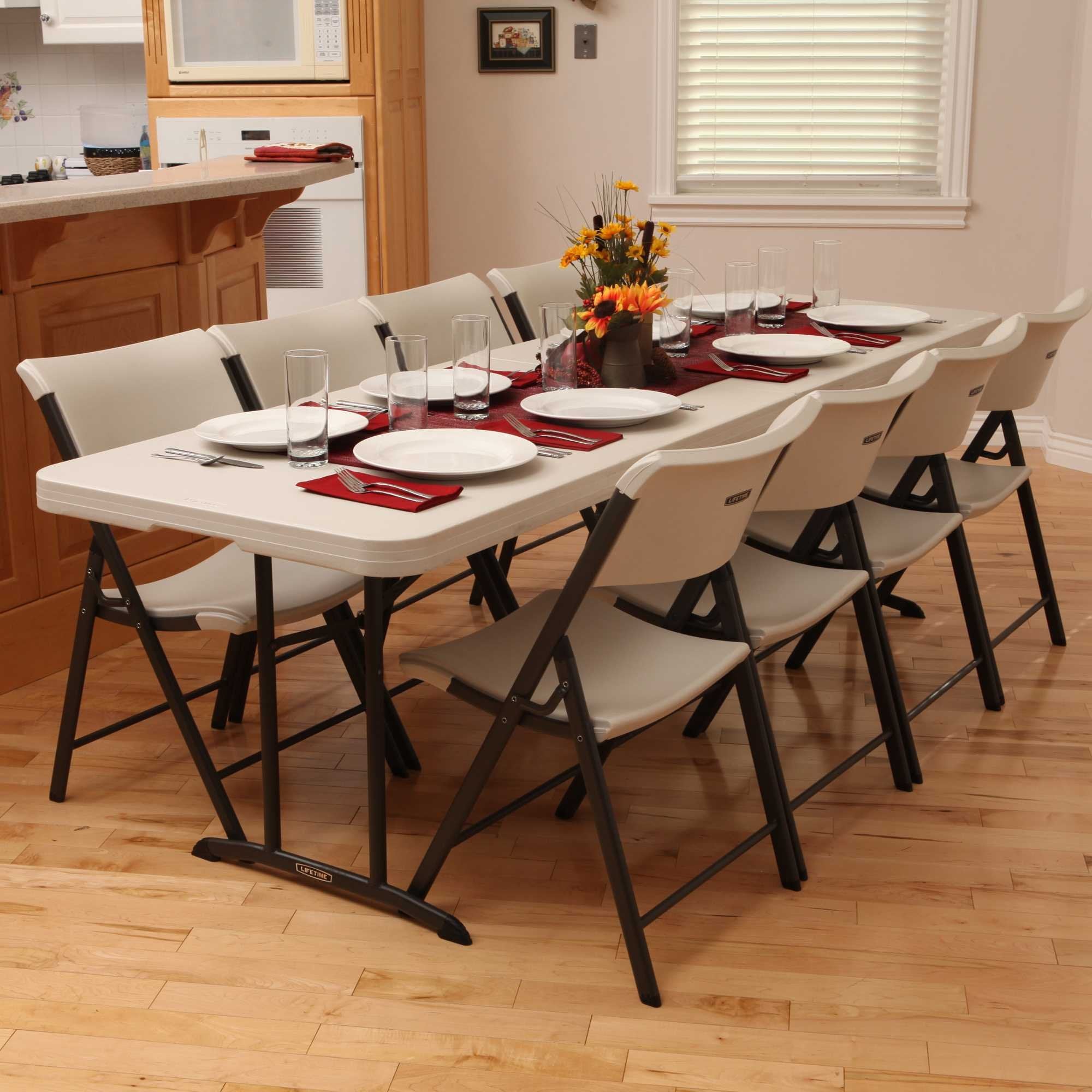 Commercial Lifetime Fold in Half Table, 8 Feet, 2 Pack, Almond