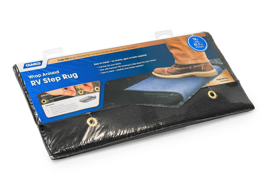 Gray Camco Premium Wrap Around RV Step Rug (100% Polyester (17.5" x 18"))