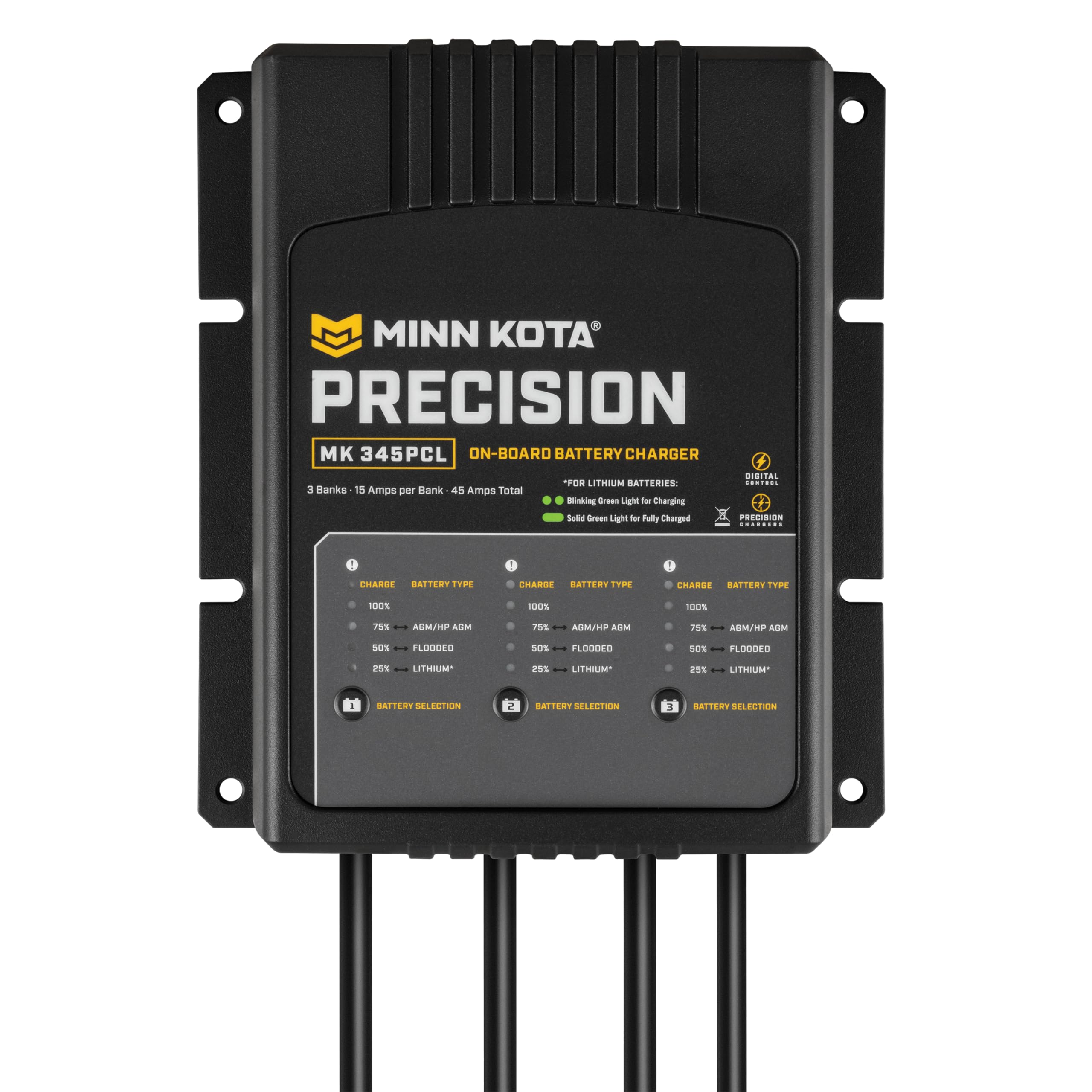 Minn Kota On-Board Marine Battery Charger Precision MK-345PCL – 3 Banks, 15 Amps Each