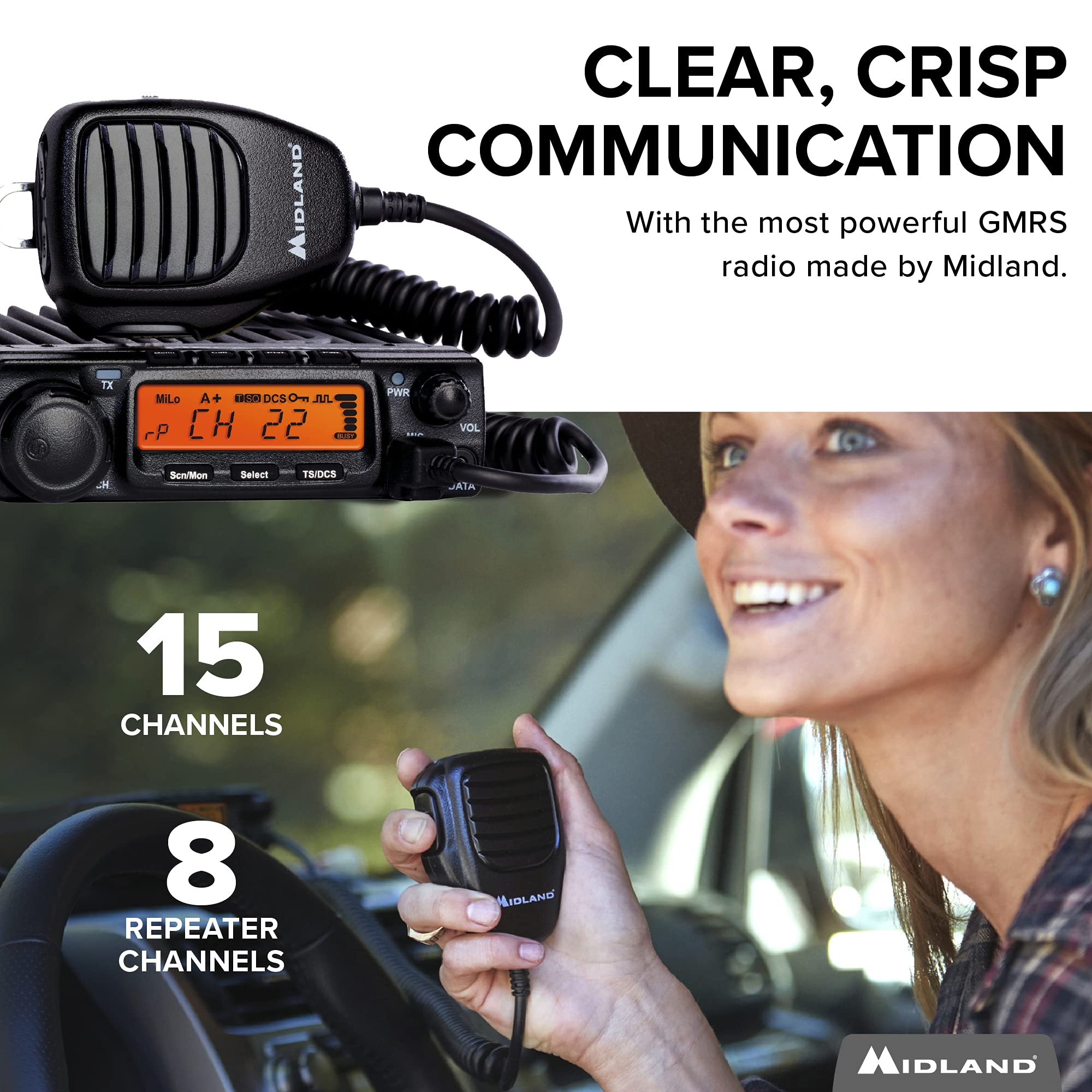 MXT400VP3 Midland – 40 Watt GMRS MicroMobile Two Way Radio - Off Roading Outdoor Boat Ranches Tractors Radio - 8 Repeater Channels - Antenna Mounting Bracket Antenna Chord, 3dB Gain Ghost Bundle