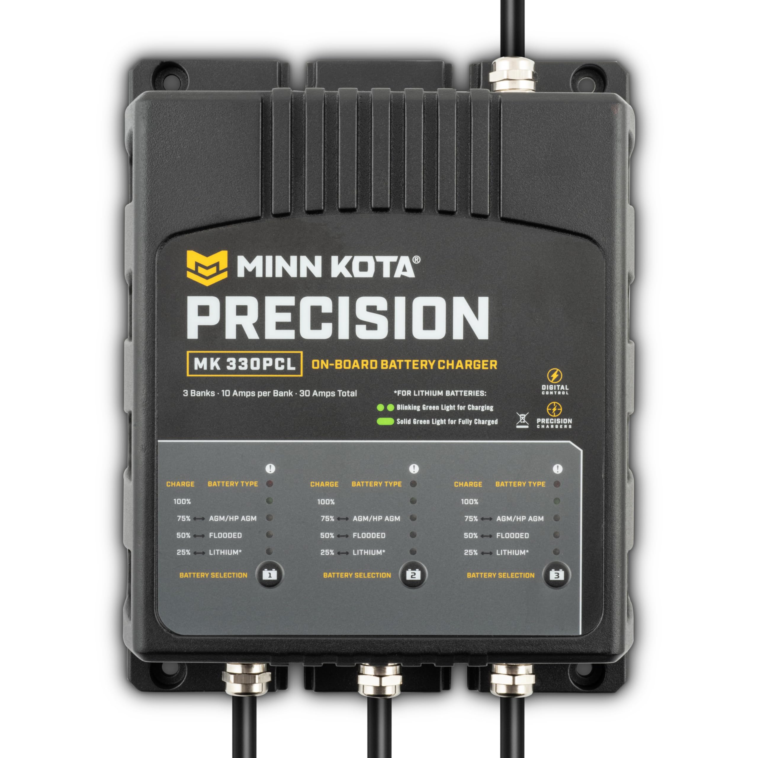 Minn Kota MK-330PCL Precision On-Board Marine Battery Charger – 3 Banks, 10 Amps Each