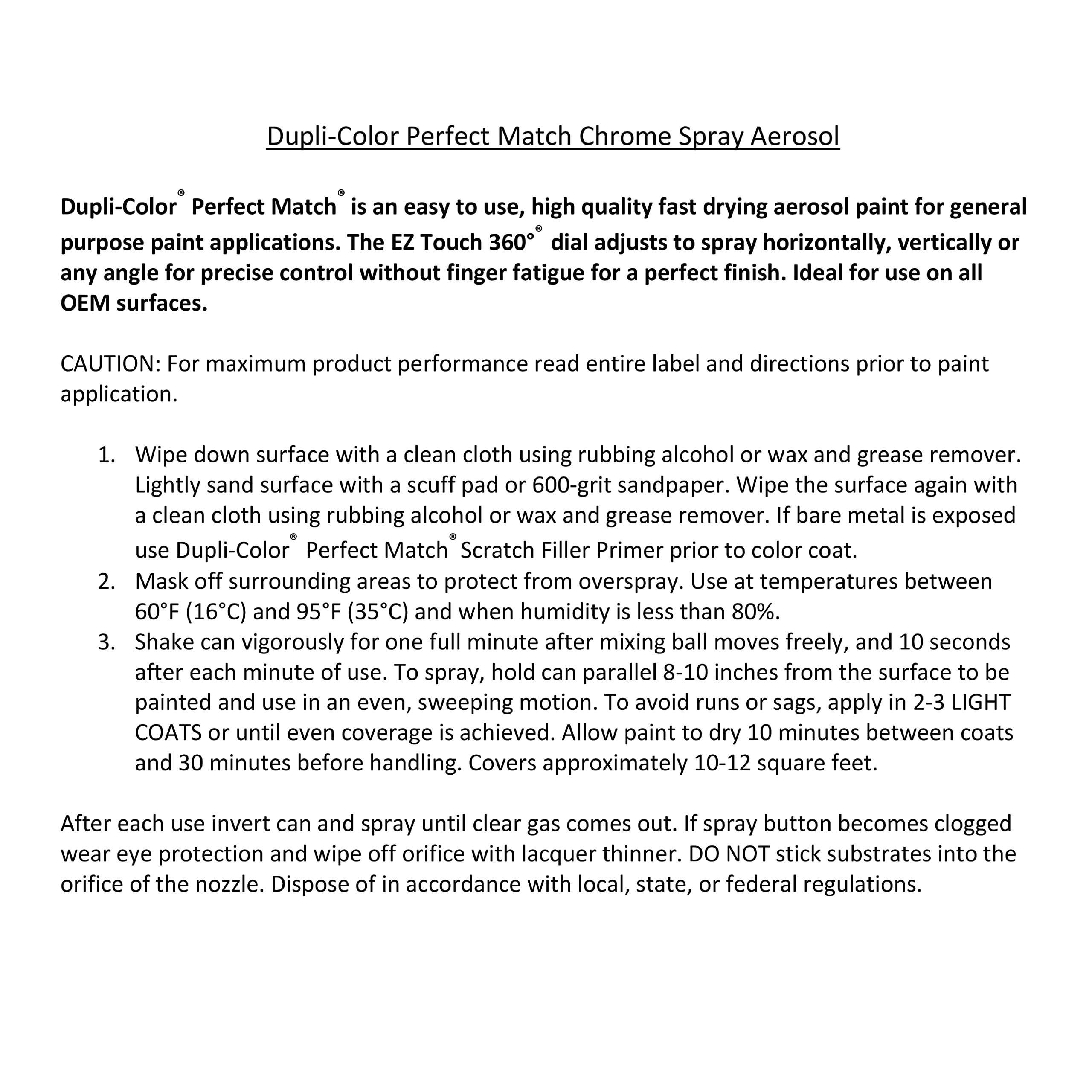 Automotive Spray Paint Dupli-Color EBUN02007 Perfect Match - Universal Chrome - 8 oz. Aerosol Can