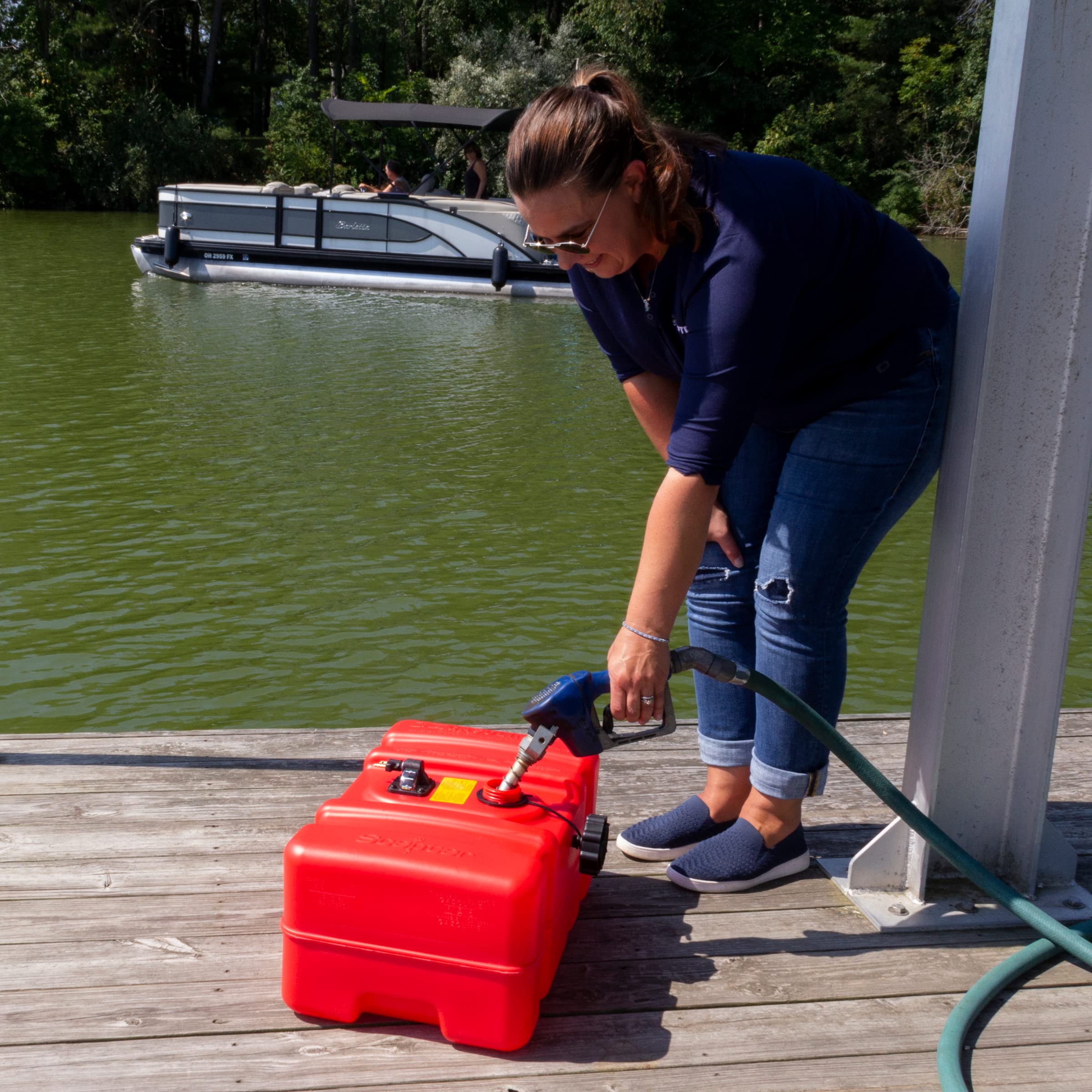 Marine Gas Can Scepter 9 Gallon Portable, Boat Fuel Tank, 2-Way Vented Cap, Built-In Fuel Gauge and Pick-Up, Handles, EPA & CARB Compliant, Rectangular, 22.9"L x 14.3"W x 11.5"H (08667)