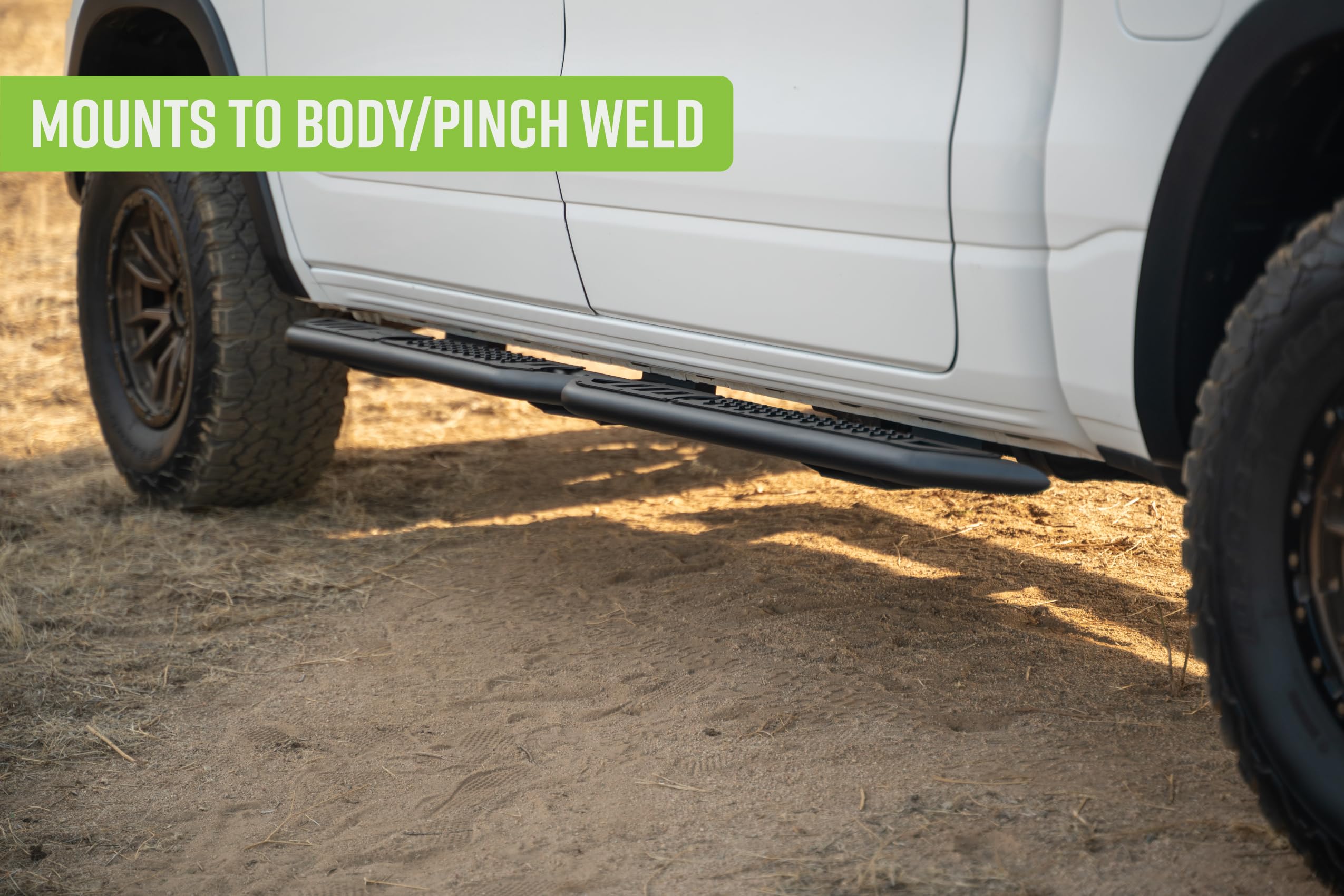 OE Plus DV8 Offroad Side Steps for 2019-2024 RAM 1500 Crew Cab | Anti-Slip Design | Provides Protection from Light Trail Debris | Mounts to Body/Pinch Weld | Retains OEM Ground Clearance | Steel