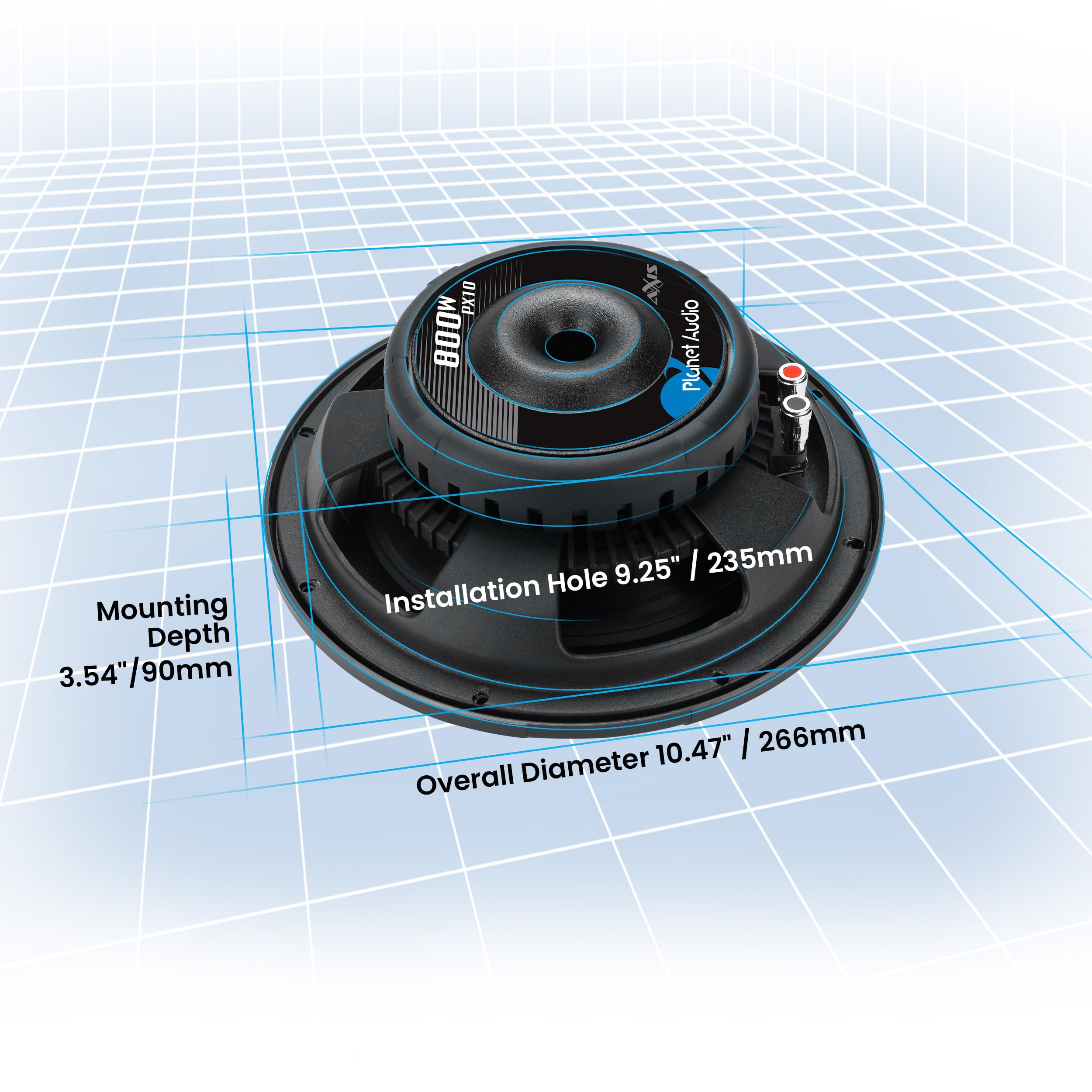 Axis Series Planet Audio PX10 10 Inch Car Subwoofer - 800 Watts Max, Single 4 Ohm Voice Coil, Sold Individually, Hook Up to Amp