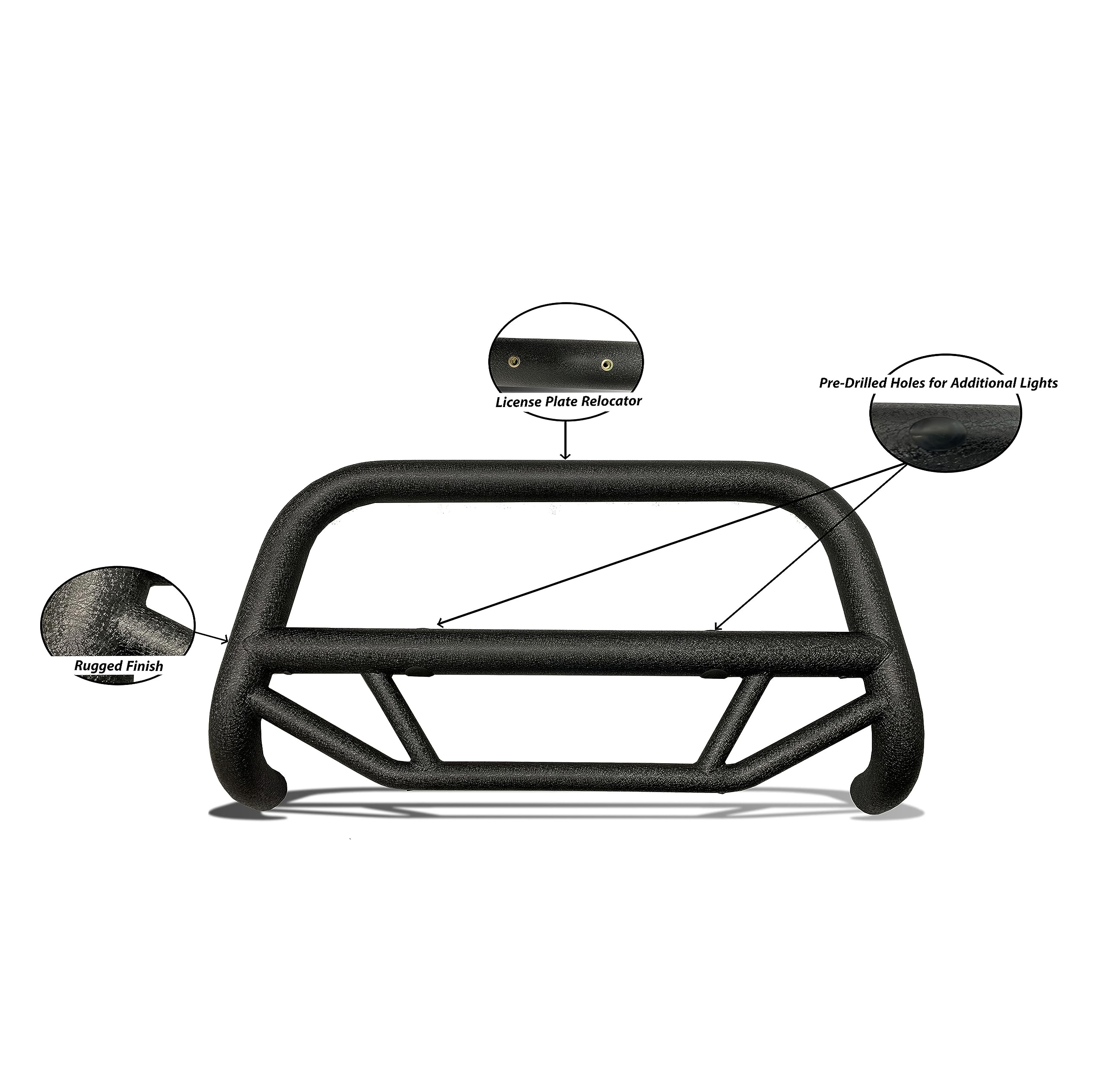 Max T Black Horse Bull Bar Kit Textured Black Compatible with 2007-2014 Toyota FJ Cruiser-MBT-MT0112-PLFR