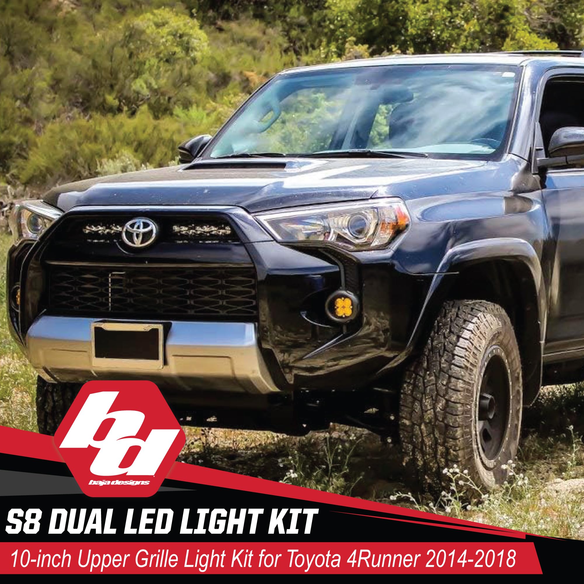 S8 Baja Designs Dual 10-inch LED Bar Upper Grille Light Kit for Toyota 4Runner 2014-18 SUV (Driving/Combo; Clear)