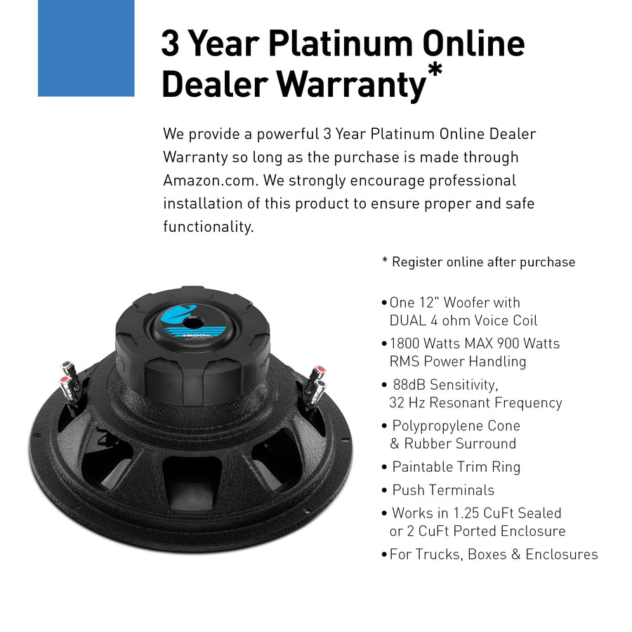 Anarchy Series Planet Audio AC12D 12 Inch Car Subwoofer - 1800 Watts Max, Dual 4 Ohm Voice Coil, Sold Individually