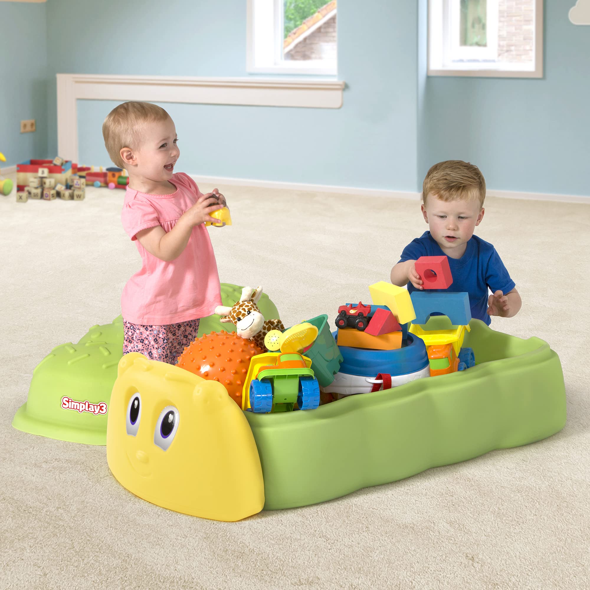 Caterpillar Sandbox - Green Kids Plastic Sandbox with Lid for Outdoor Play and Indoor Sensory Play
