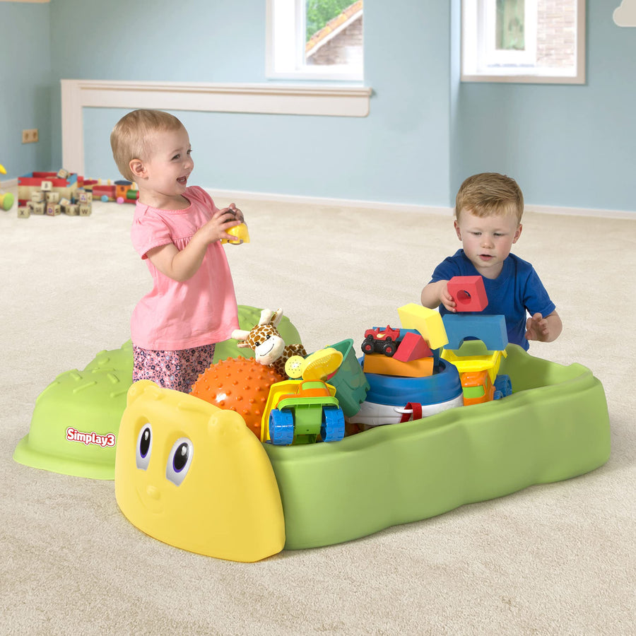 Caterpillar Sandbox - Green Kids Plastic Sandbox with Lid for Outdoor Play and Indoor Sensory Play