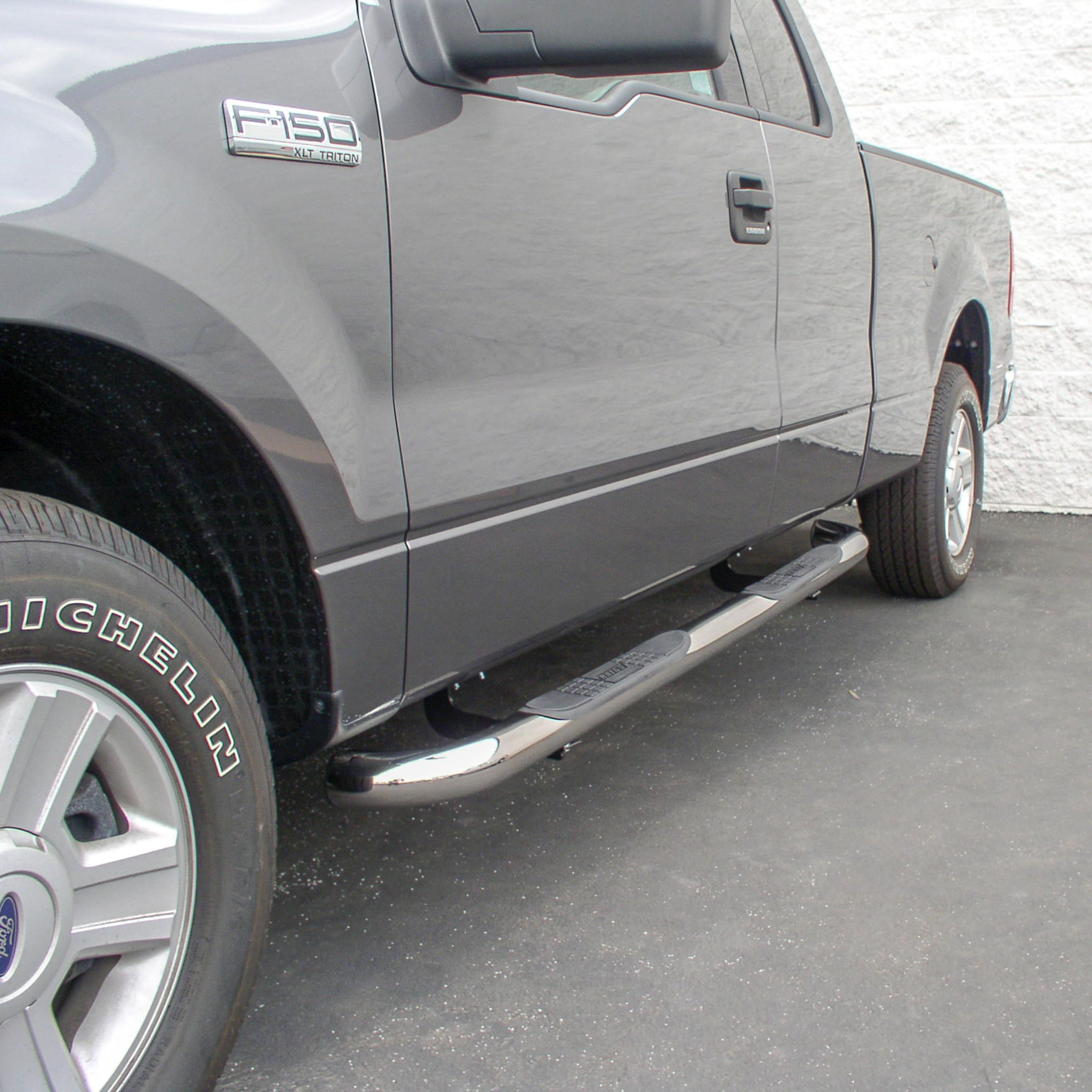 3-Inch Round ARIES Polished Stainless Steel Nerf Bars, No-Drill, Fits Select Ford F-150