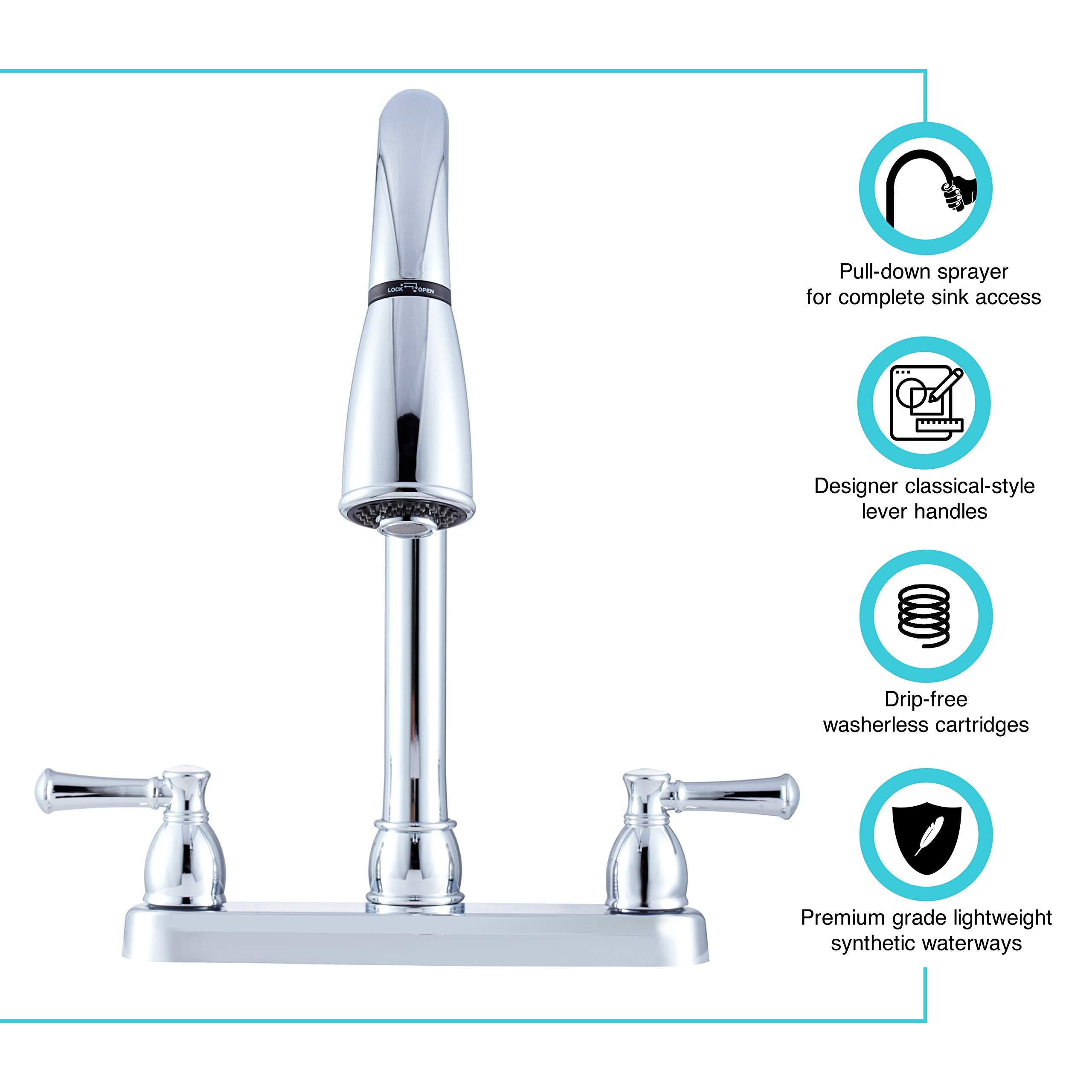 Dura Faucet Non-Metallic DF-PK350L-CP Dual Lever Pull-Down Rv Kitchen Faucet - Chrome Polished