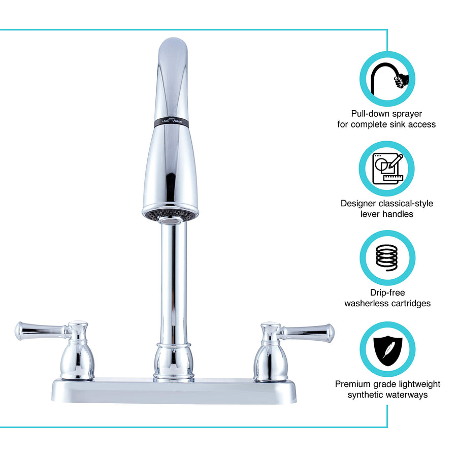 Dura Faucet Non-Metallic DF-PK350L-CP Dual Lever Pull-Down Rv Kitchen Faucet - Chrome Polished