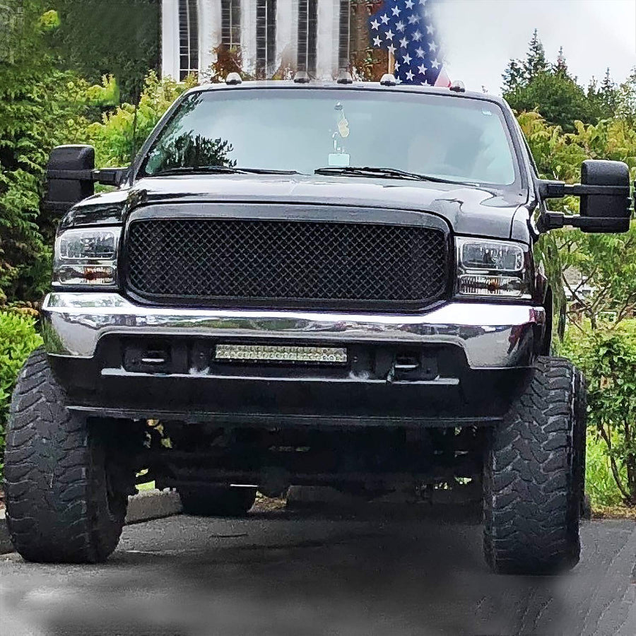 Honeycomb Mesh Hood Grille Spec-D Tuning Glossy Black Compatible with 1999-2004 Ford F250 F350 F450 Super Duty 2000-2004 Excursion