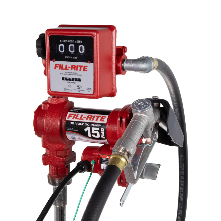 Fill-Rite 12V FR1211HL 15 GPM Fuel Transfer Pump with Standard Mechanical Meter Package, Liters | Gasoline, Diesel, Kerosene, Ethanol & Methanol Blends & Biodiesel