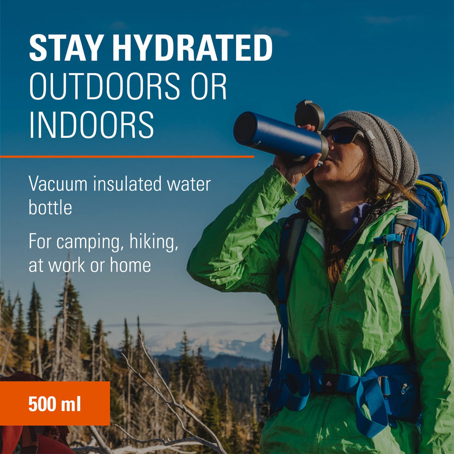 Microlite Water Bottle, GSI Outdoors, Vacuum-Insulated Stainless Steel, Haute RED, for Camping, 17 Fluid Ounces