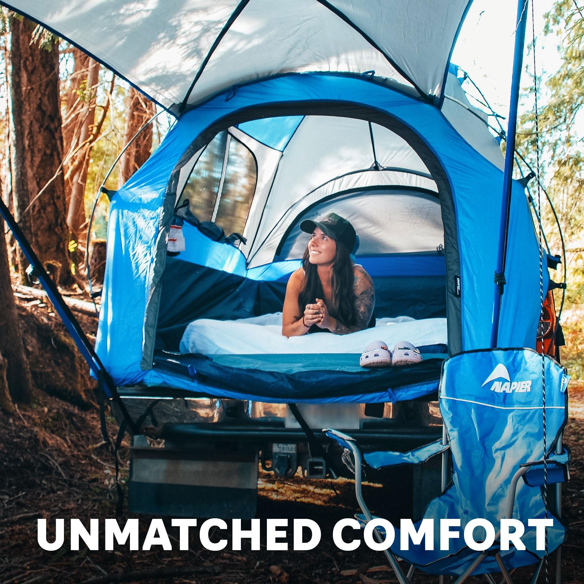 Sportz Napier Truck Tent | Pickup Truck Bed Camping Tent | Full Rainfly | Sturdy and Spacious 2-Person Truck Tent | Easy 15-Minute Setup | Blue/Gray