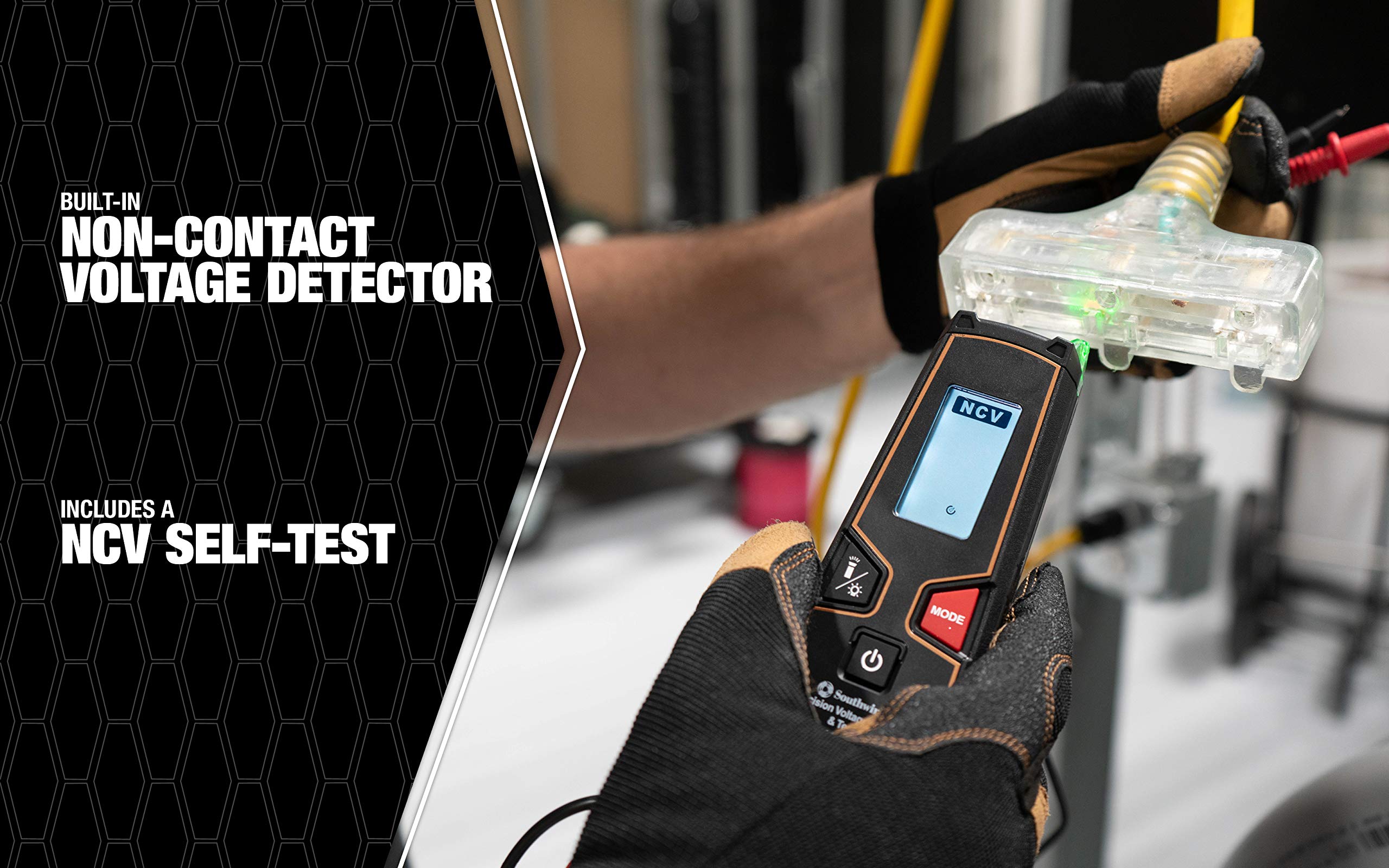Tester Southwire LCD 600VAC/VDC NCV - Auto Detects AC or DC Voltage - Built-In Worklight - Backlit Display - Non-Contact Voltage Detection