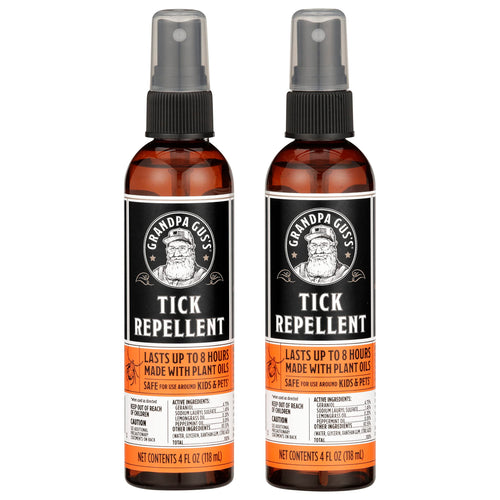 Natural Tick Repellent Spray Grandpa Gus's with Essential Oils - for Humans, DEET-Free, Up to 8 Hours of Protection, Camper Essentials, Safe Around Kids and Dogs, 4 oz (Pack of 2)