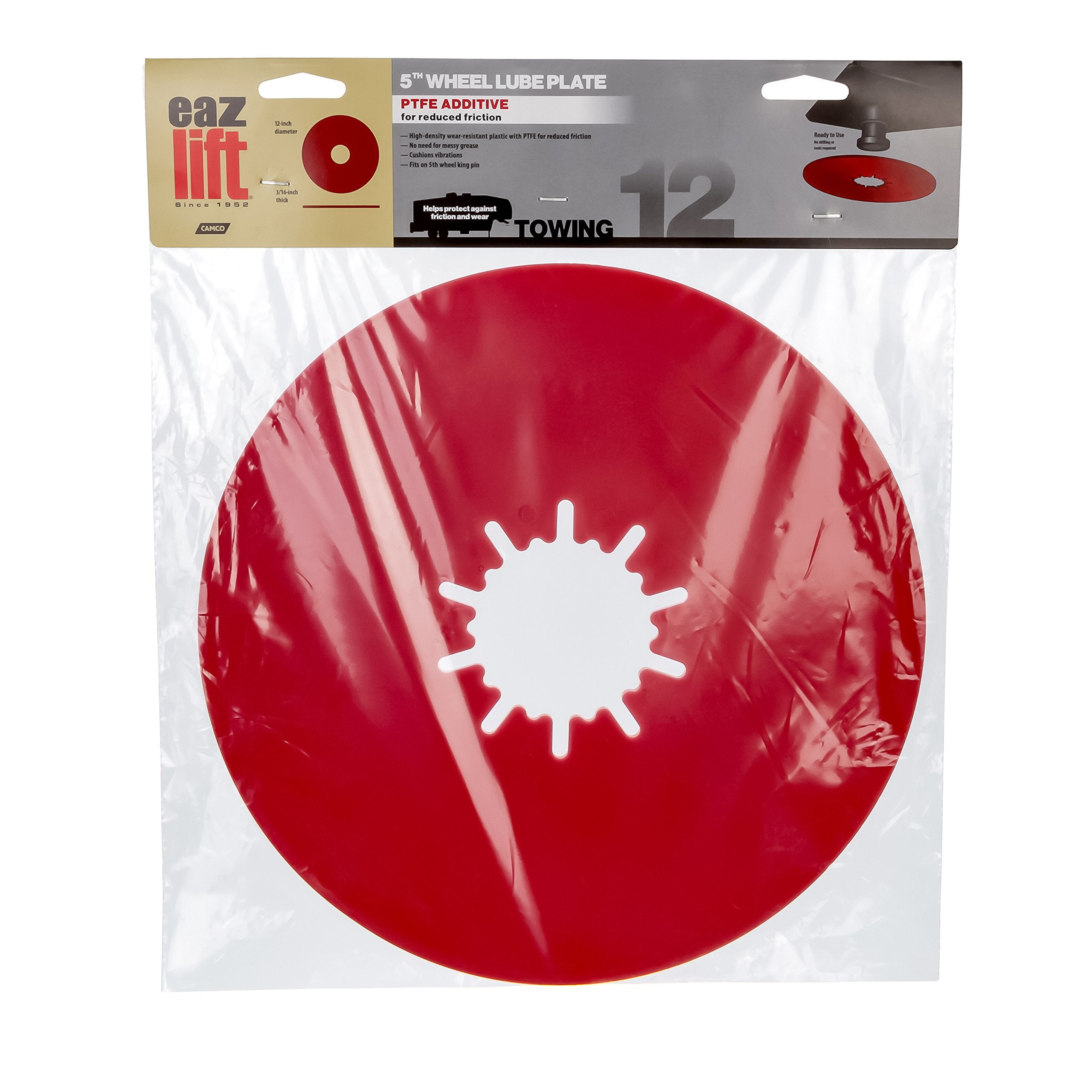 EAZ-Lift Camco 12” Premium Fifth Wheel Lube Plate - Crafted of High-Density PTFE Plastic to Protect Against Wear and Tear - Cushions Vibrations - No Drilling or Tools Required (44678)