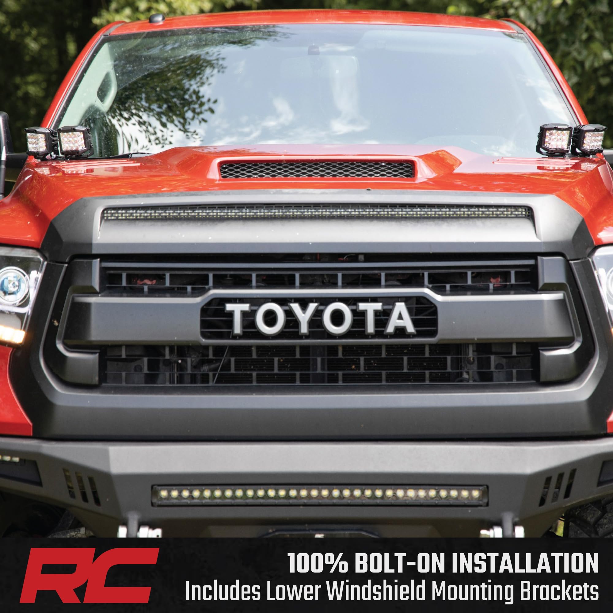 Rough Country 2" Quad Cube LED Lights with Amber DRL for Toyota Tundra (2014-2021) - Lower Windshield Mount, 7,200 Lumens, Spot Beam Off-Road Lighting