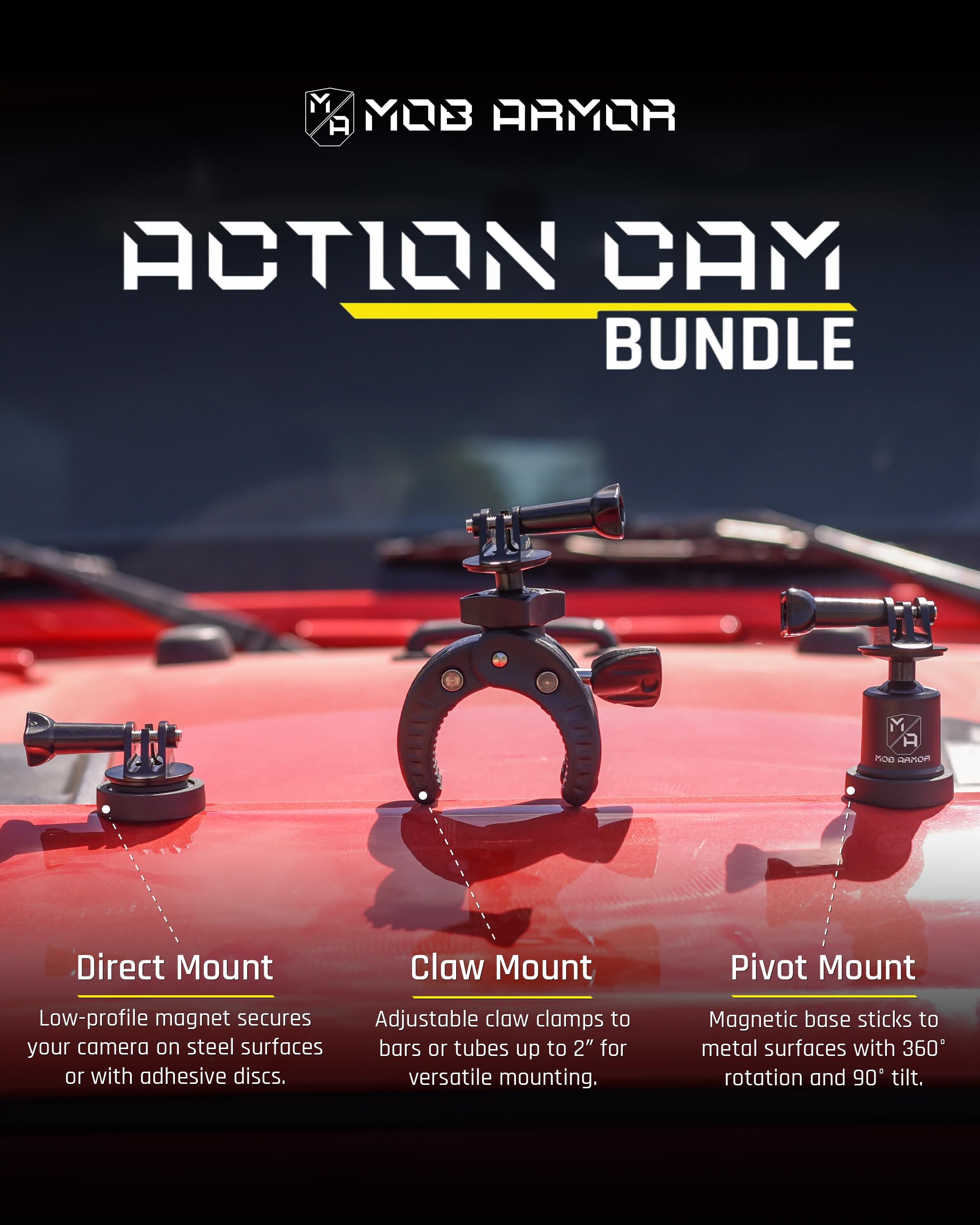 Mob Armor Accessory Kit Action Camera - Complete Bundle with Adjustable Claw Grip, Magnetic Holders, Steel Mounting Plates, and Travel-Friendly Nylon Case for On-The-Go Filming