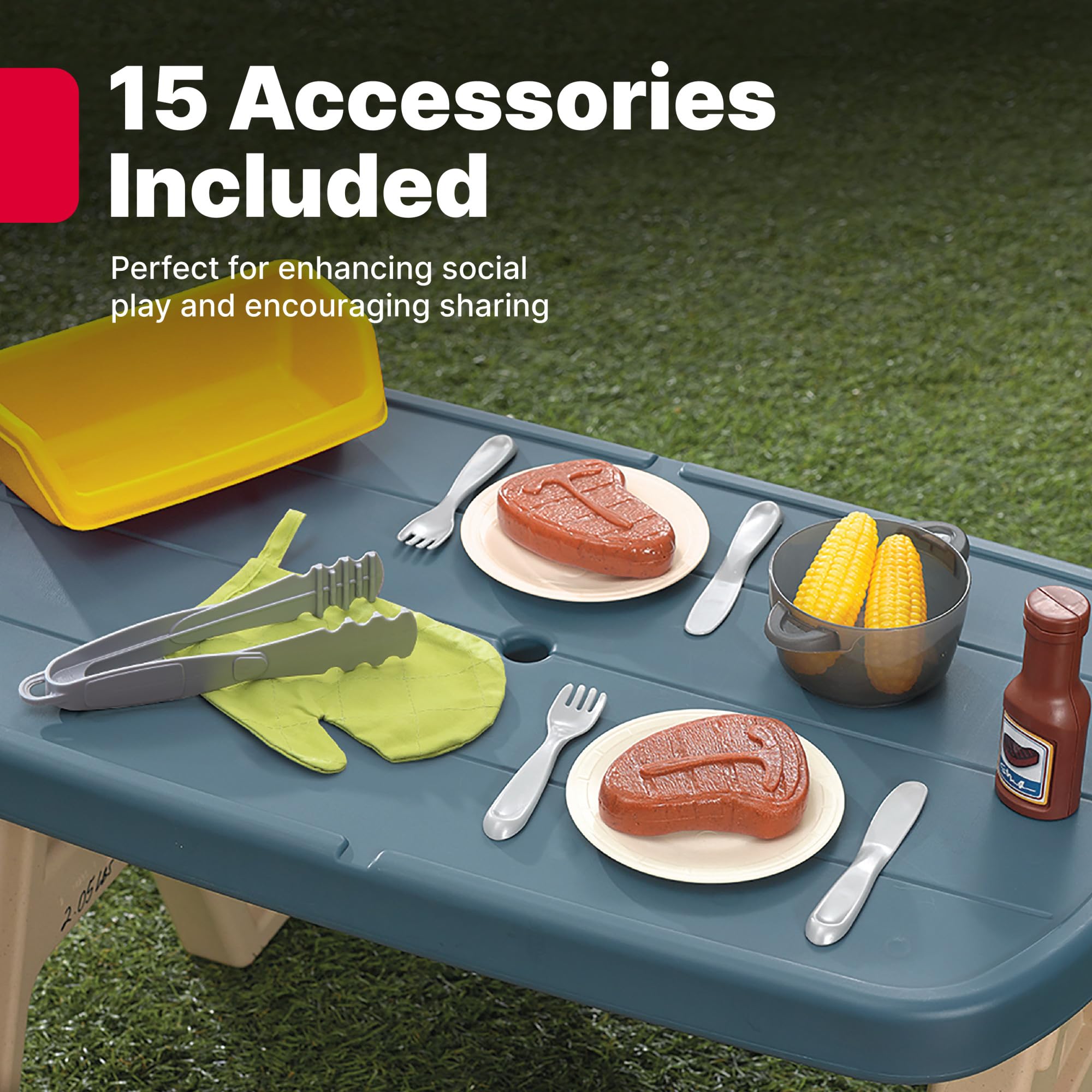 Step2 BBQ Grill Sizzle & Smoke Playset, Indoor/Outdoor Interactive Play with Sounds and Effects, Toddlers 3+ Years Old, 15 Piece Toy Accessories