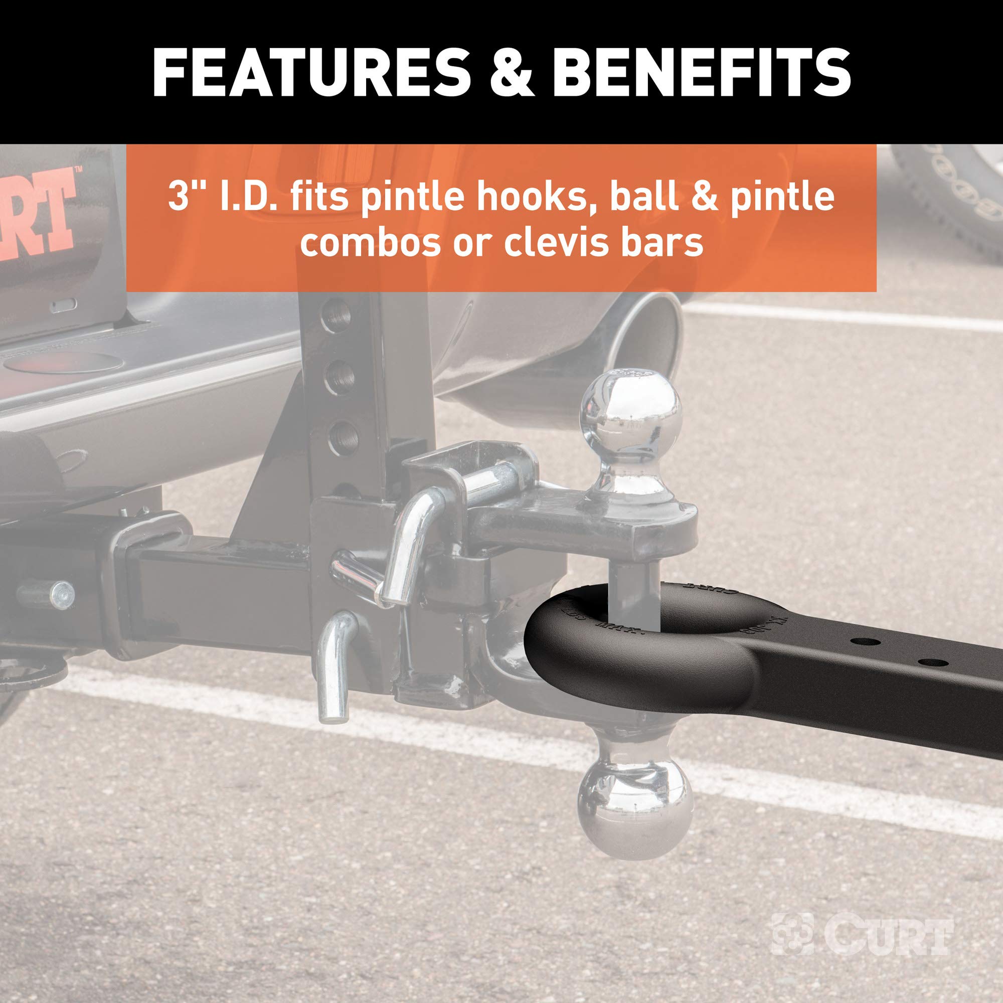 CURT Black Steel Pintle Hitch 48510 Lunette Ring 3-Inch ID, 22,000 lbs