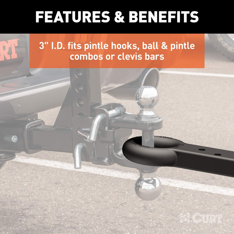 CURT Black Steel Pintle Hitch 48510 Lunette Ring 3-Inch ID, 22,000 lbs