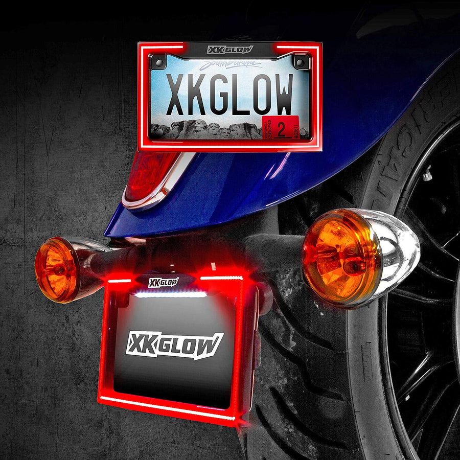 XKGLOW LED Motorcycle License Plate Frame with Running Turn and Brake, white (XK034018-W)