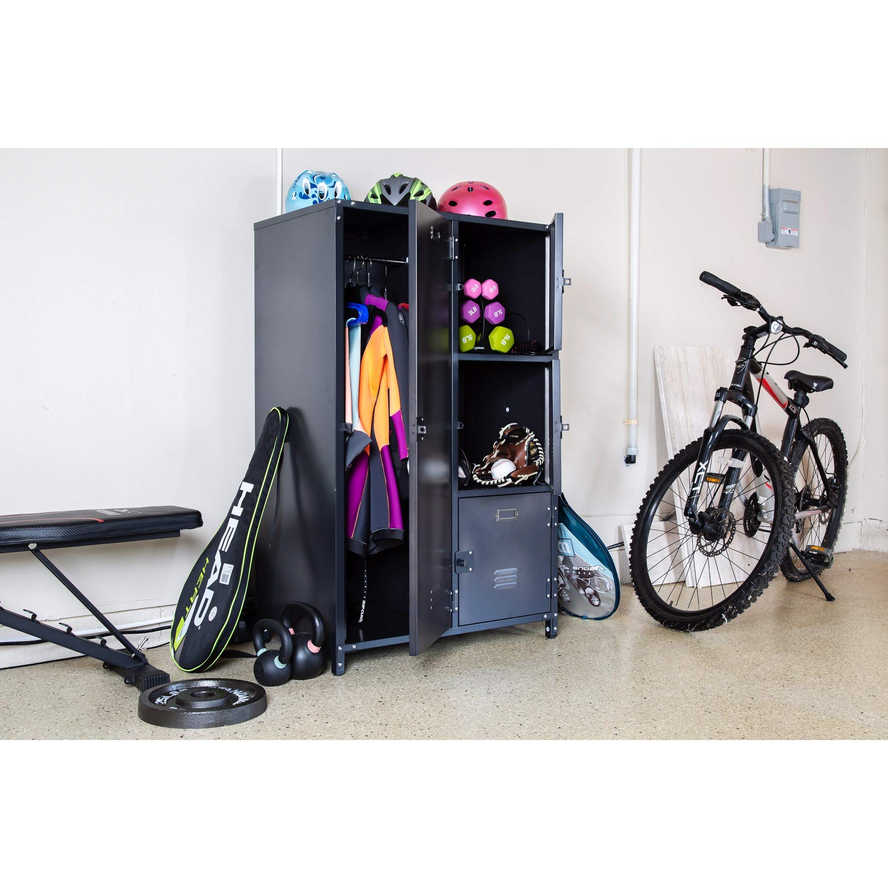 4 Door Allspace Steel Storage Wardrobe Locker with Dark Weathered Finish, Vintage, Industrial, for Clothing, Home, Office, School, Dorm, Teen, Shop, Vented, Lockable, Durable Powdercoat - 240038T