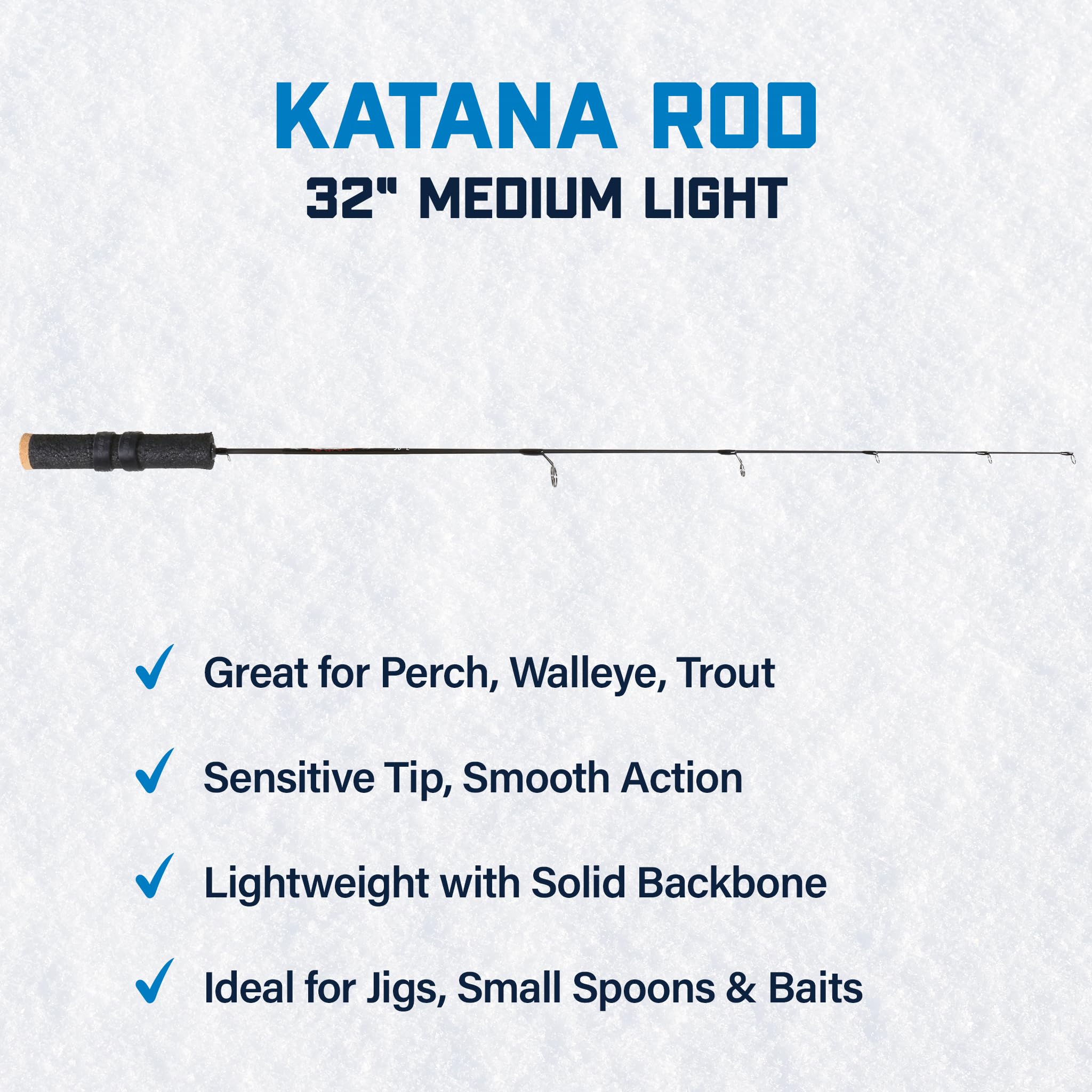 32” Katana Medium Light Ice Rod – High-Sensitivity Ice Fishing Rod for Walleye, Perch, and Trout – Durable Graphite Blank for Cold Weather Fishing