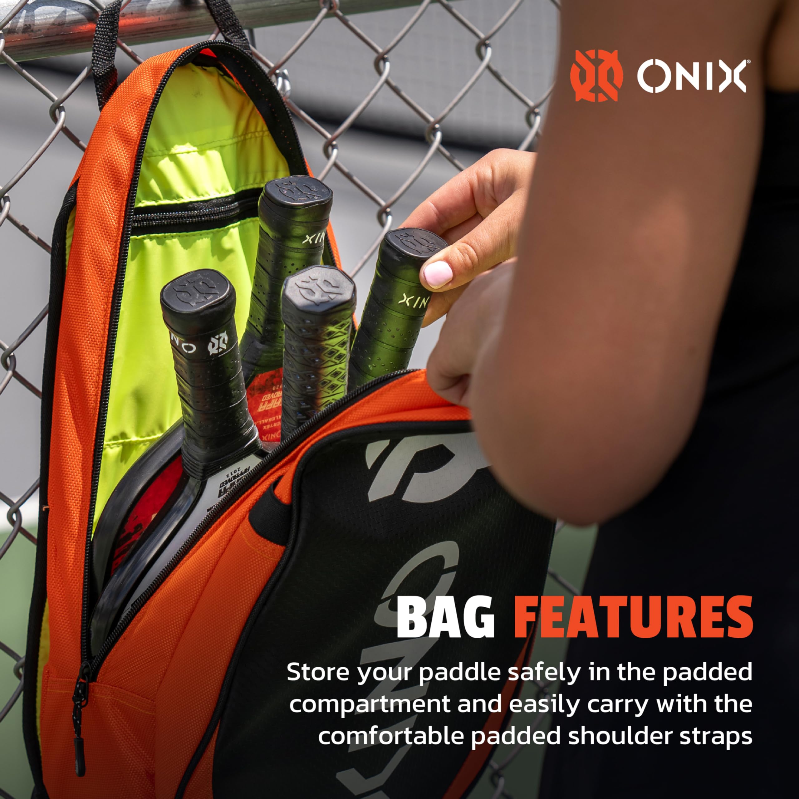 ONIX Pro Team Pickleball Long Lasting Durability Hook and Loop Closure Easy to Carry Straps Paddle Paddle Compartment Polyester Mini Backpack — Orange/Black