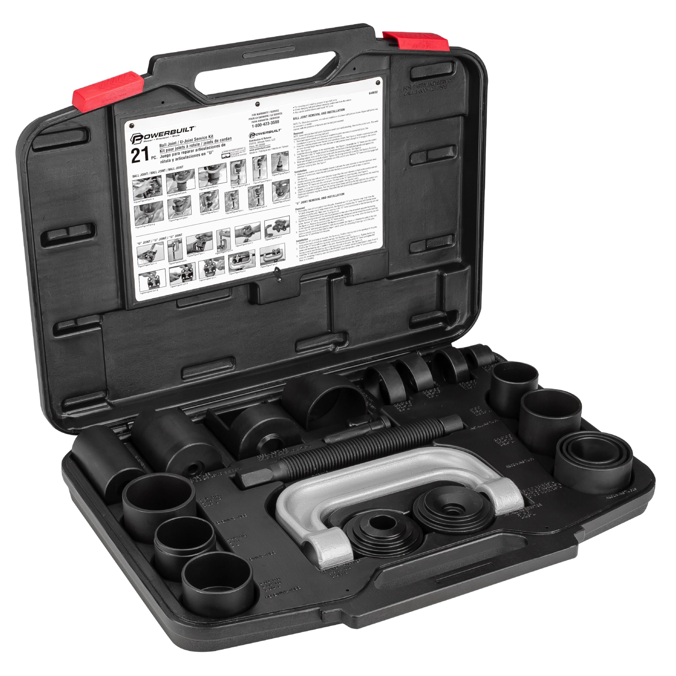 Powerbuilt U-Joint and Ball Joint Service Tool Set, Remove and Install, Ford, GM, Dodge, Adapters Included - 648602
