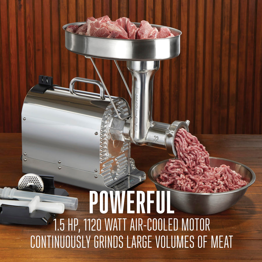 Weston Electric Pro Series Meat Grinder, Commercial Grade, 1120 Watts, 1.5 HP, 14lbs. Per Minute, Stainless Steel (10-2201-W)