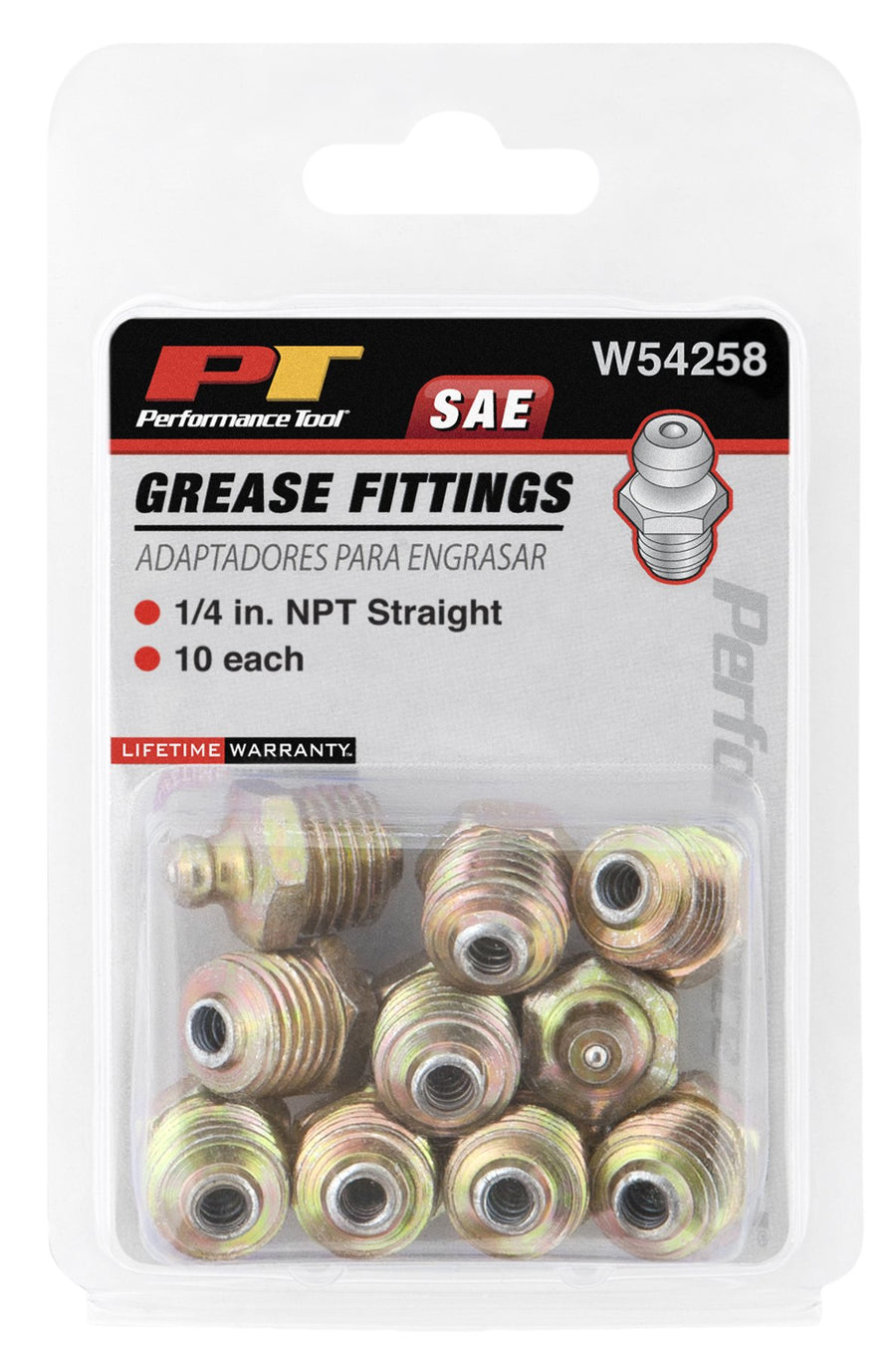 W54258 Performance Tool 1/4-Inch NPT Straight Grease Fitting, 10 Pack
