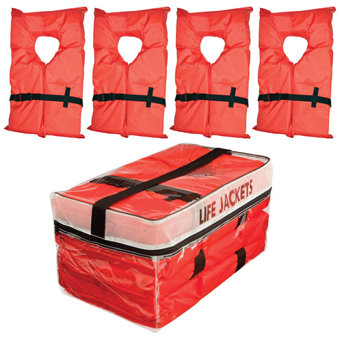 Kent Absolute Outdoor Clear Storage Bag with Type II Life Jackets, 4 Each (Adult, Orange)