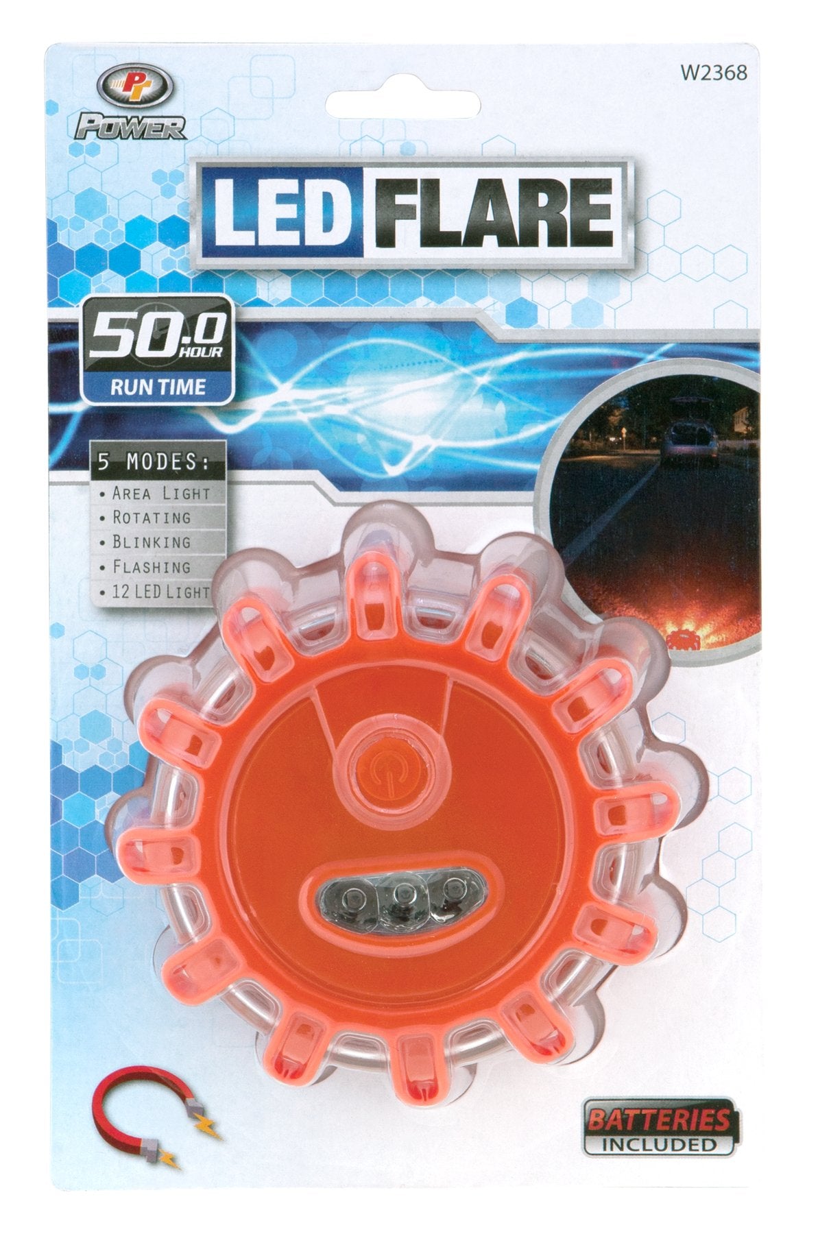 W2368 Performance Tool Emergency Warning Light with 12 Red LEDs and 5 Light Patterns for Vehicles without Battery Power