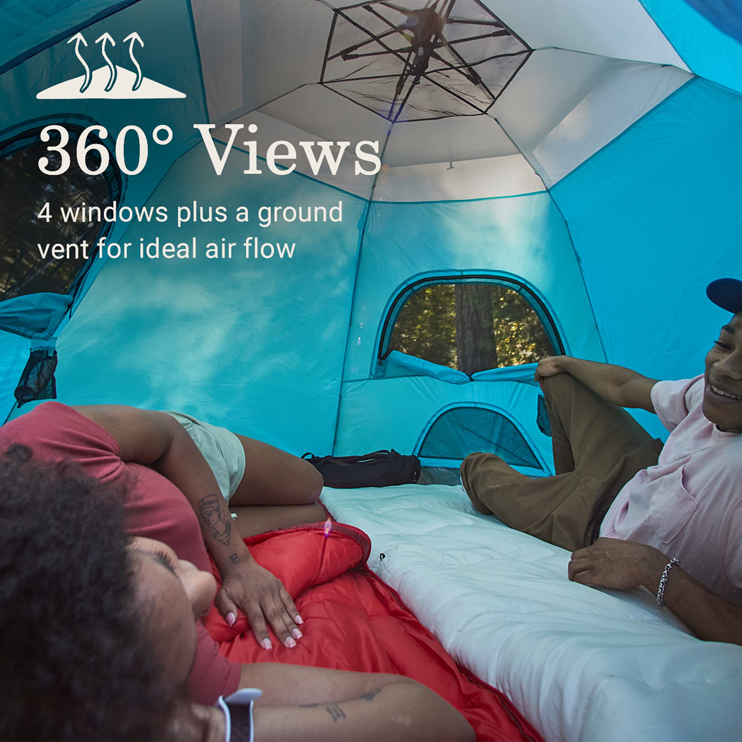 4-Person Coleman Camping Tent, Camp Burst Pop-Up, Quick 45s Setup, with Dark Room Option, Waterproof, 360° Views, Resist Winds up to 35 mph