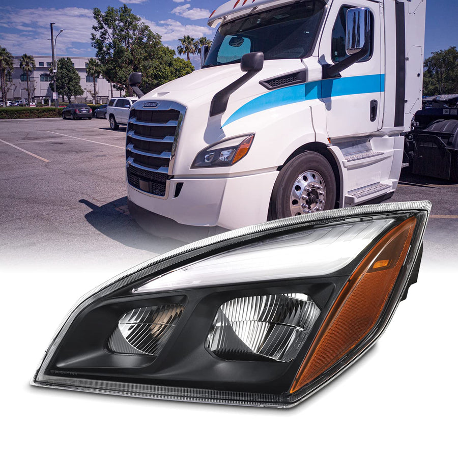 AKKON - Full-LED Black Housing Headlights Fits 2018-2023 Freightliner Cascadia 113 116 125 126 - Driver Side Replacement