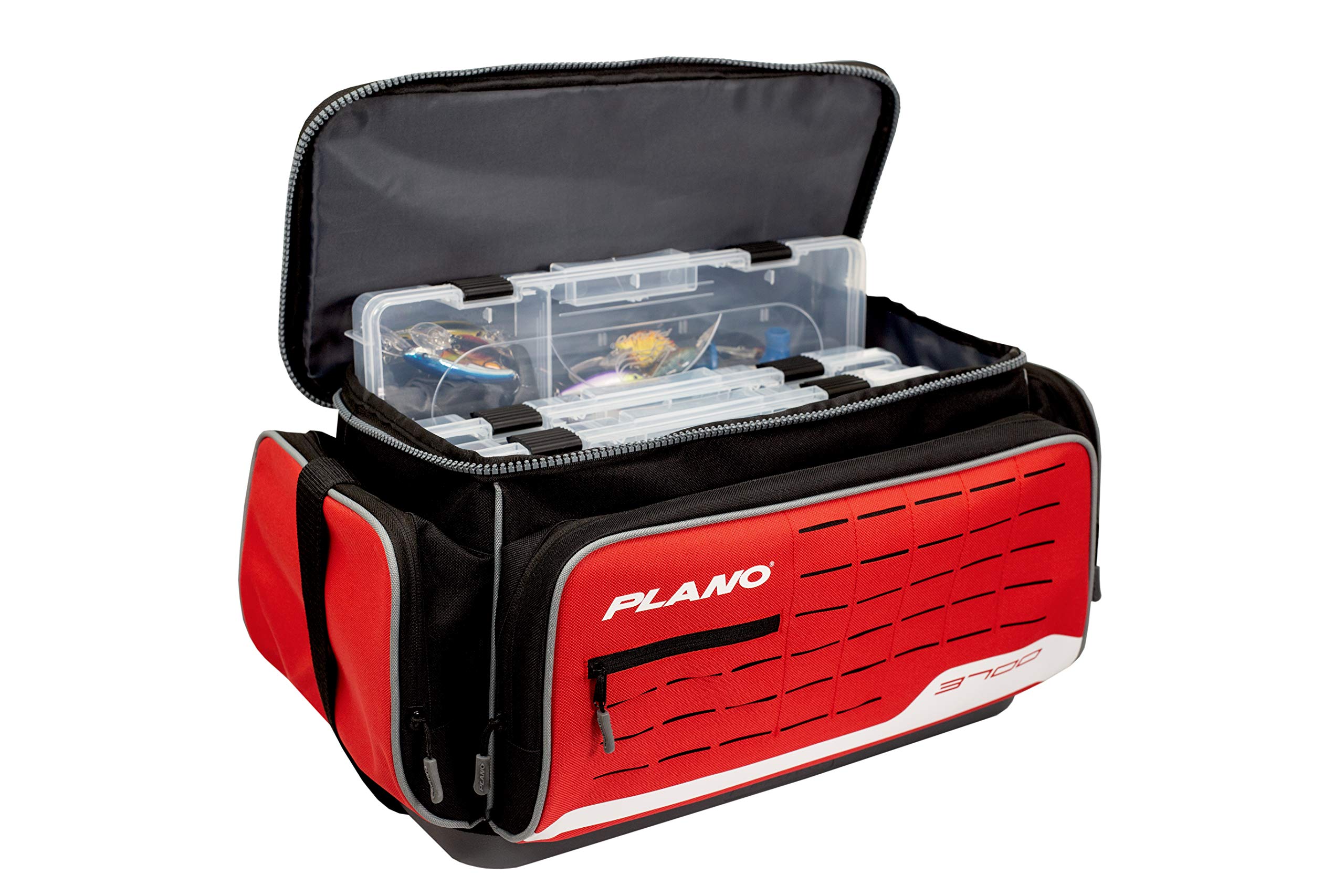 Plano 3700 Weekend Series Deluxe Tackle Case, Large, Red Fabric, Includes 2 Stowaway Utility Storage Boxes, Soft Fishing Tackle Bag, Premium Storage