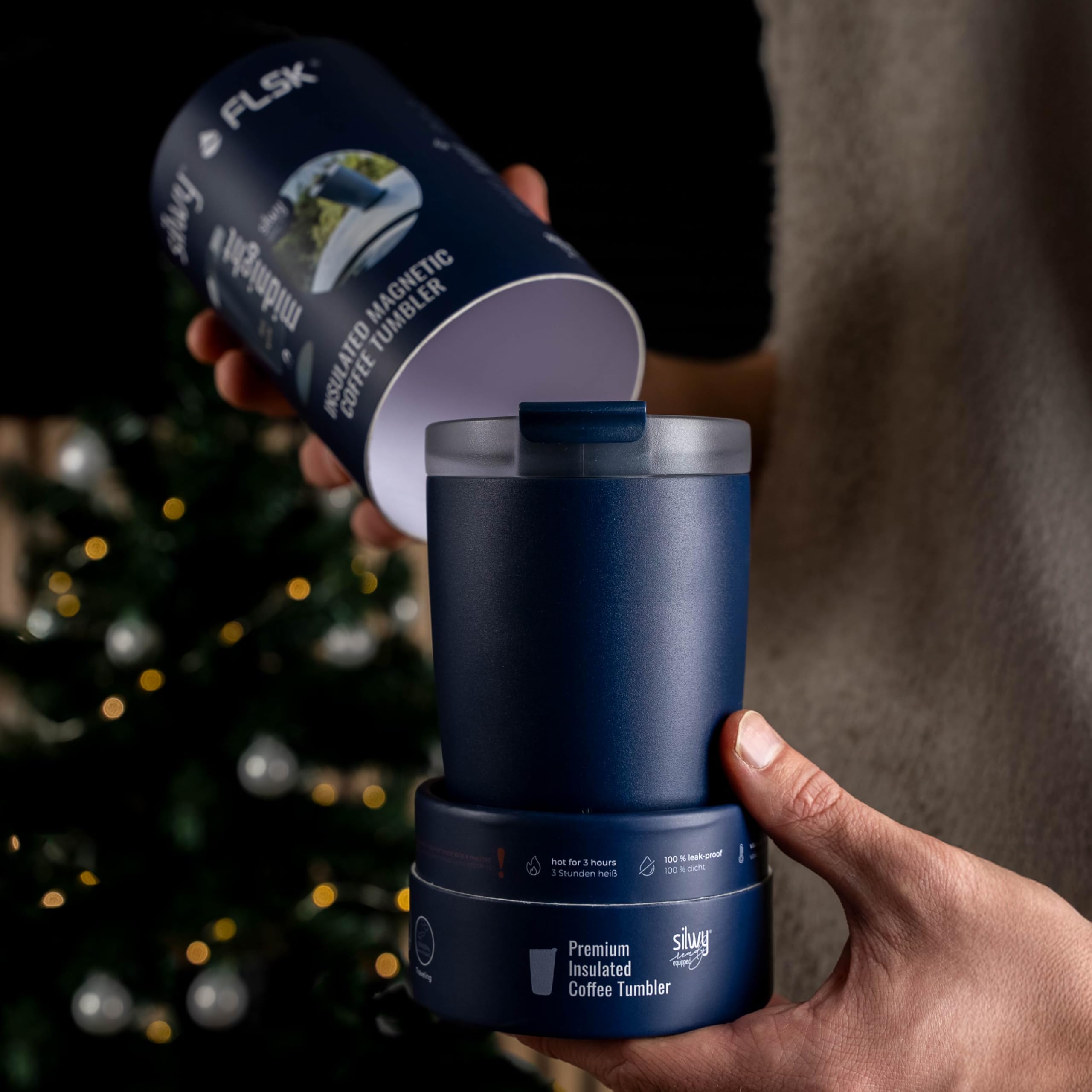 Midnight Silwy Magnetic Thermal Mug To Go - 350ml Stainless Steel, Double Wall, Leakproof, Magnetic Base - For Travel, Leisure Activities
